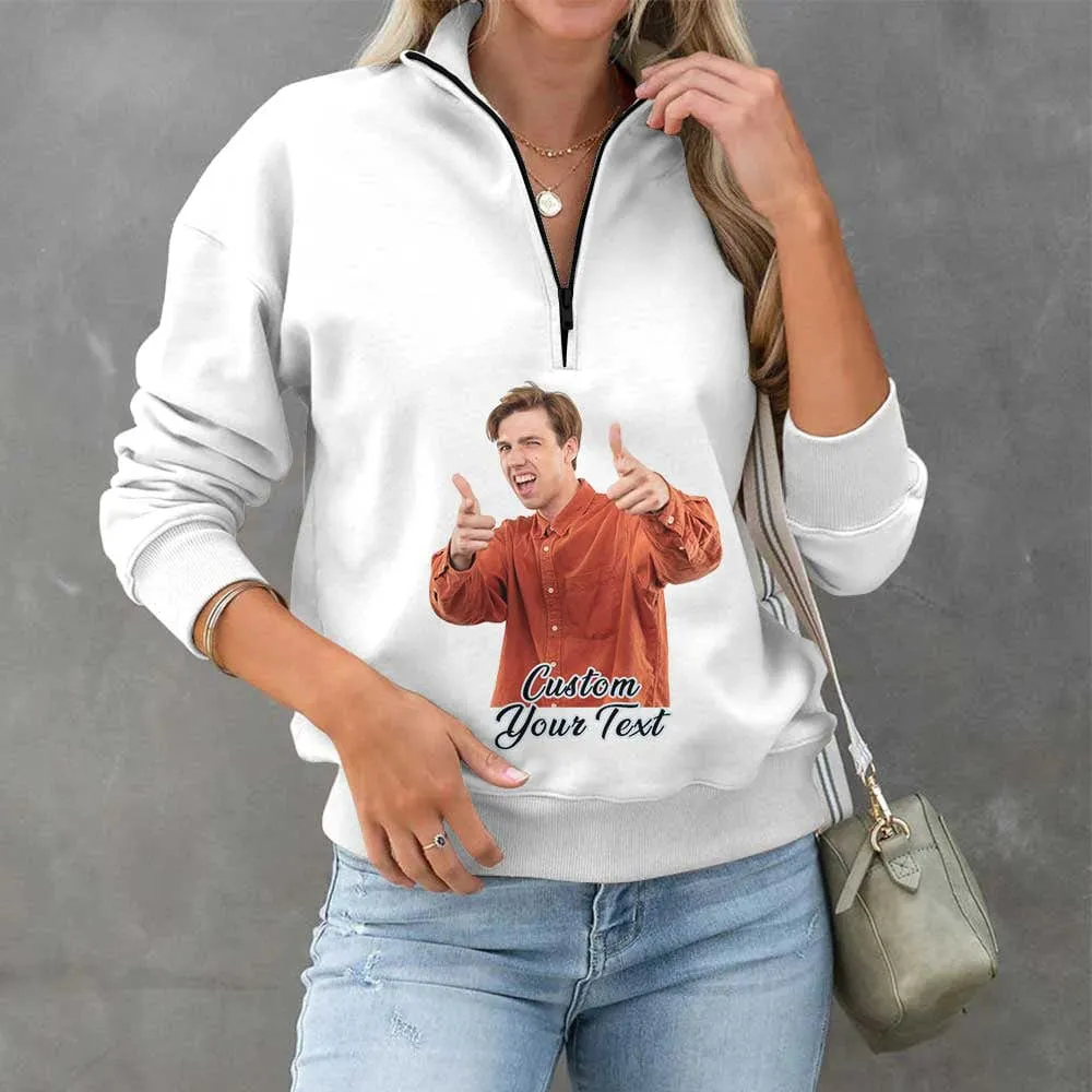 Custom Face&Text Funny Womens Oversized Sweatshirts Hoodies Half Zip Pullover Fall Fashion Outfits