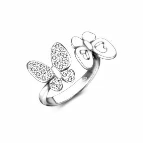 CZ Double Butterfly Ring Silver Adjustable