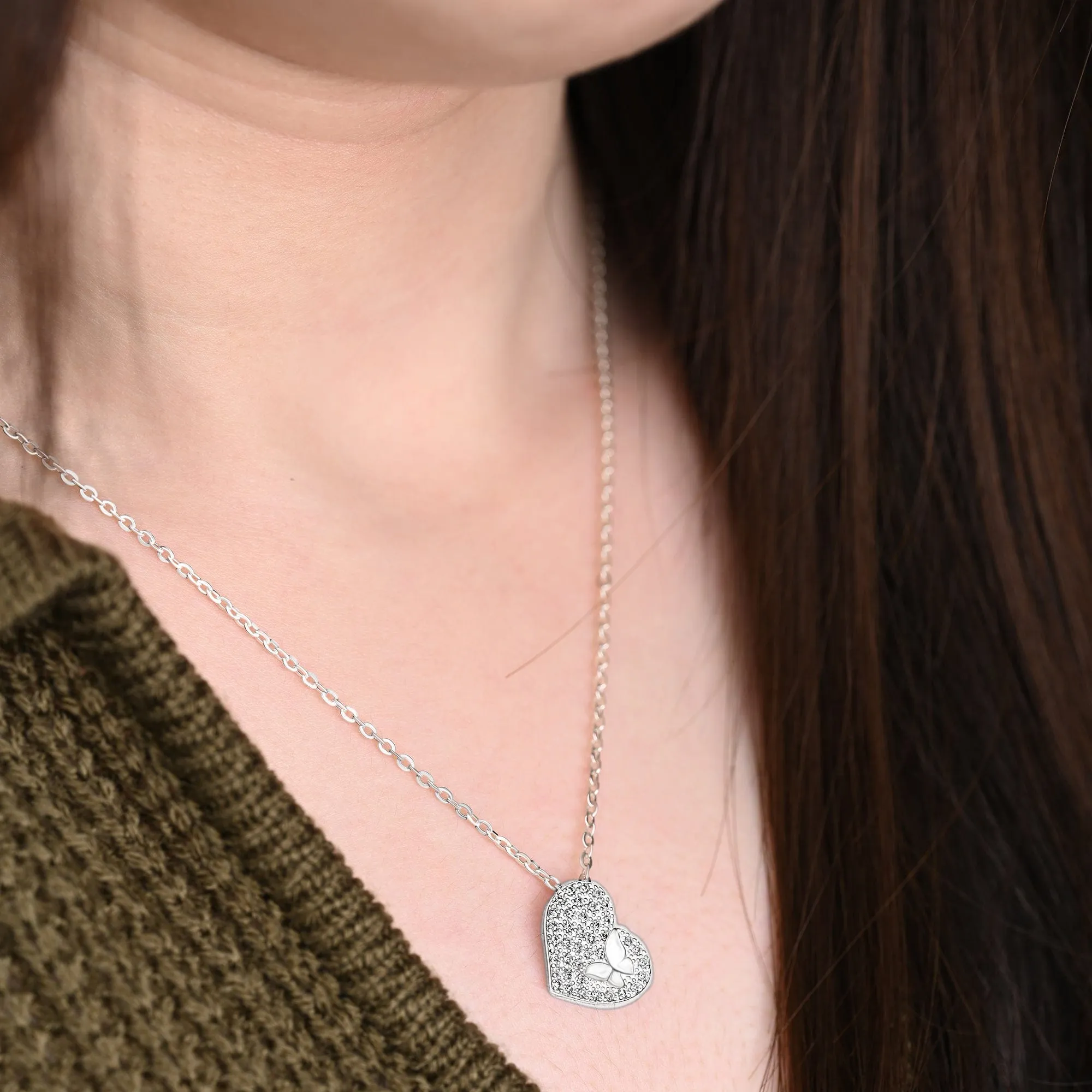 Dainty Butterfly Heart Necklace Sterling Silver