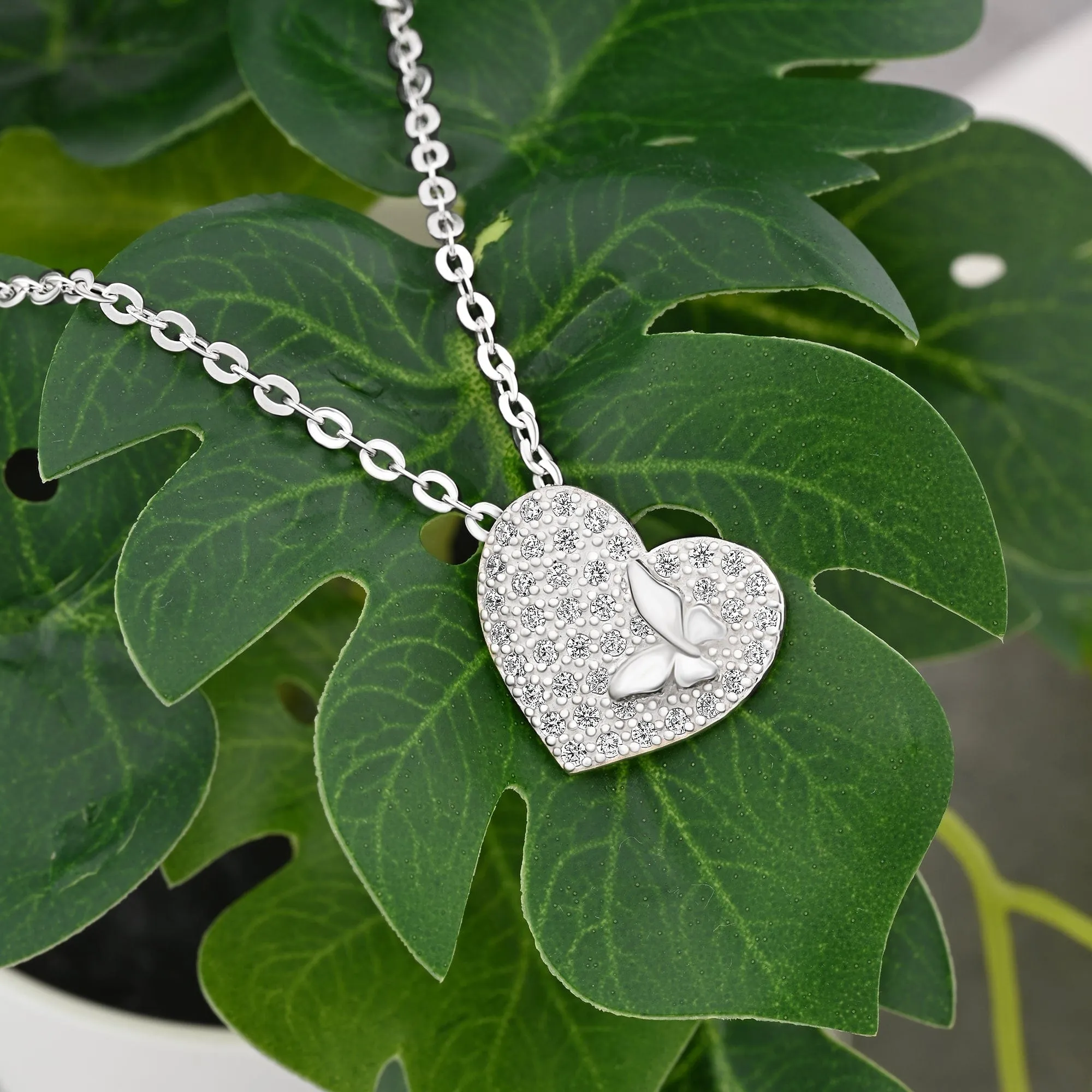 Dainty Butterfly Heart Necklace Sterling Silver