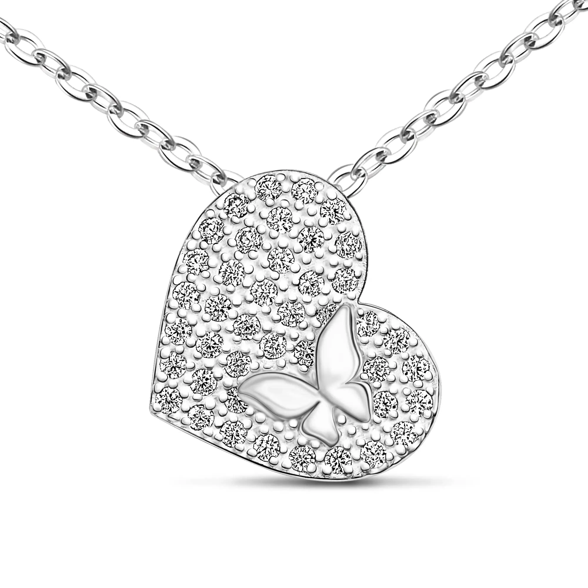 Dainty Butterfly Heart Necklace Sterling Silver