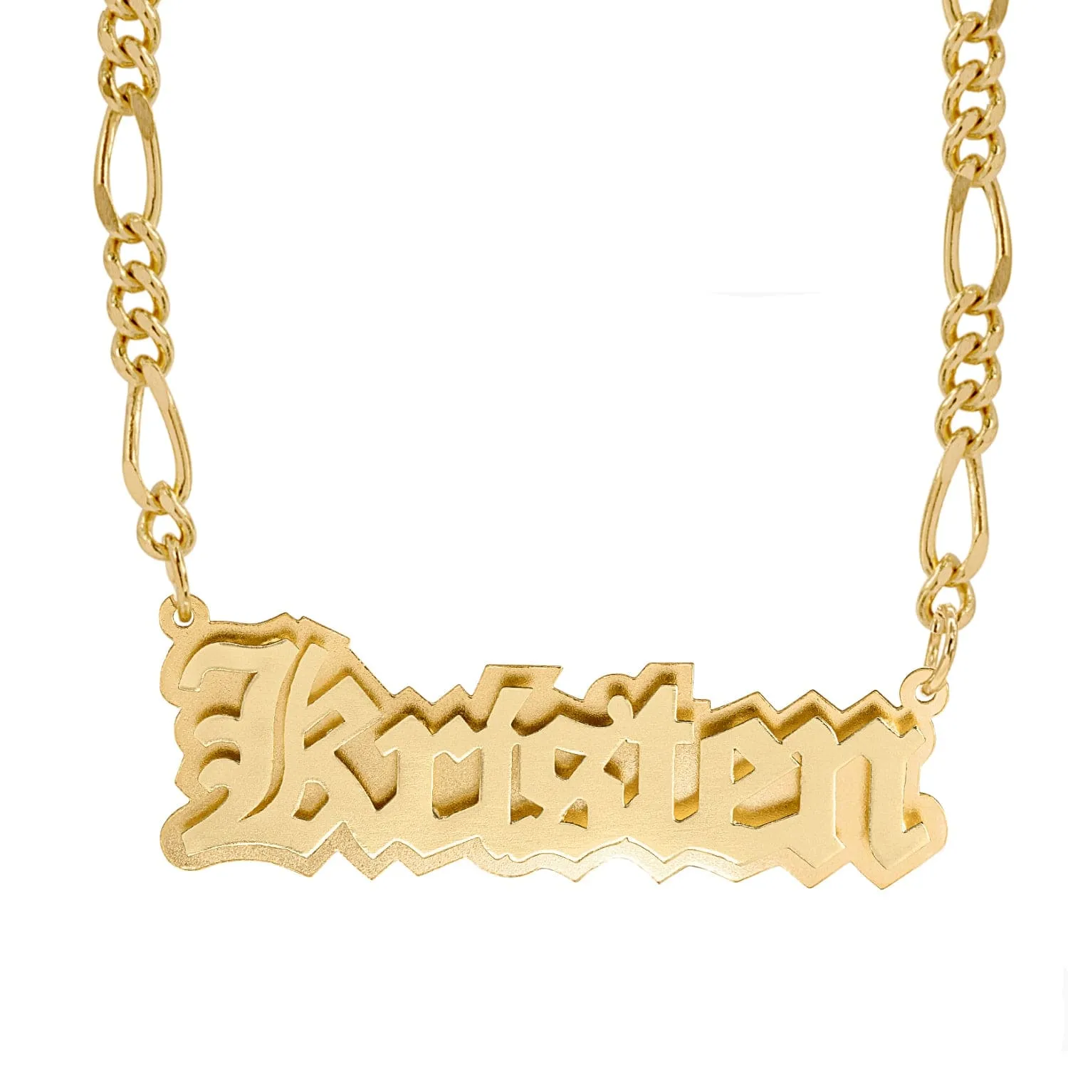 Double Plated Nameplate Necklace Kristen With Figaro Chain