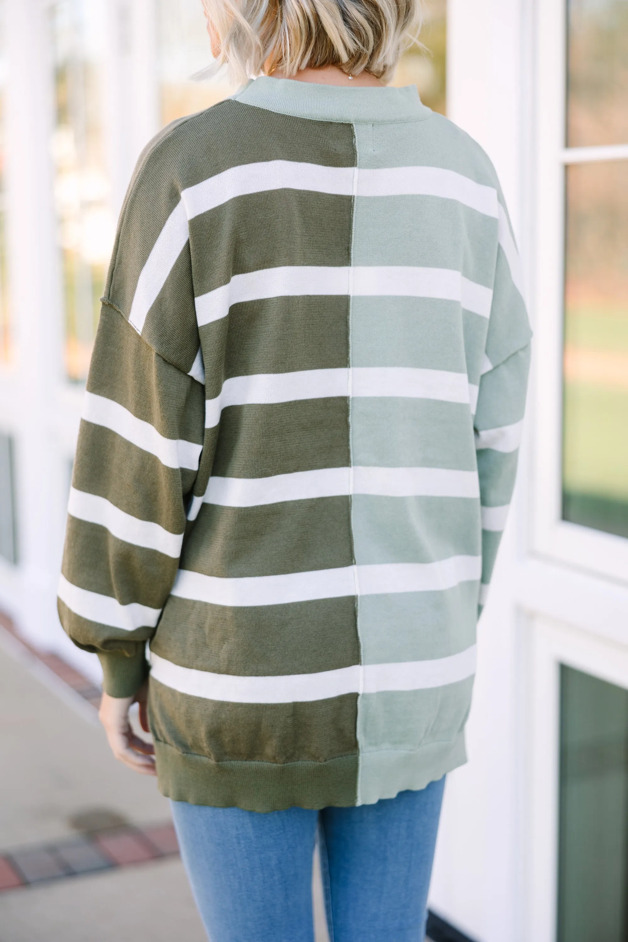 Easy To See Sage & Olive Striped Sweater