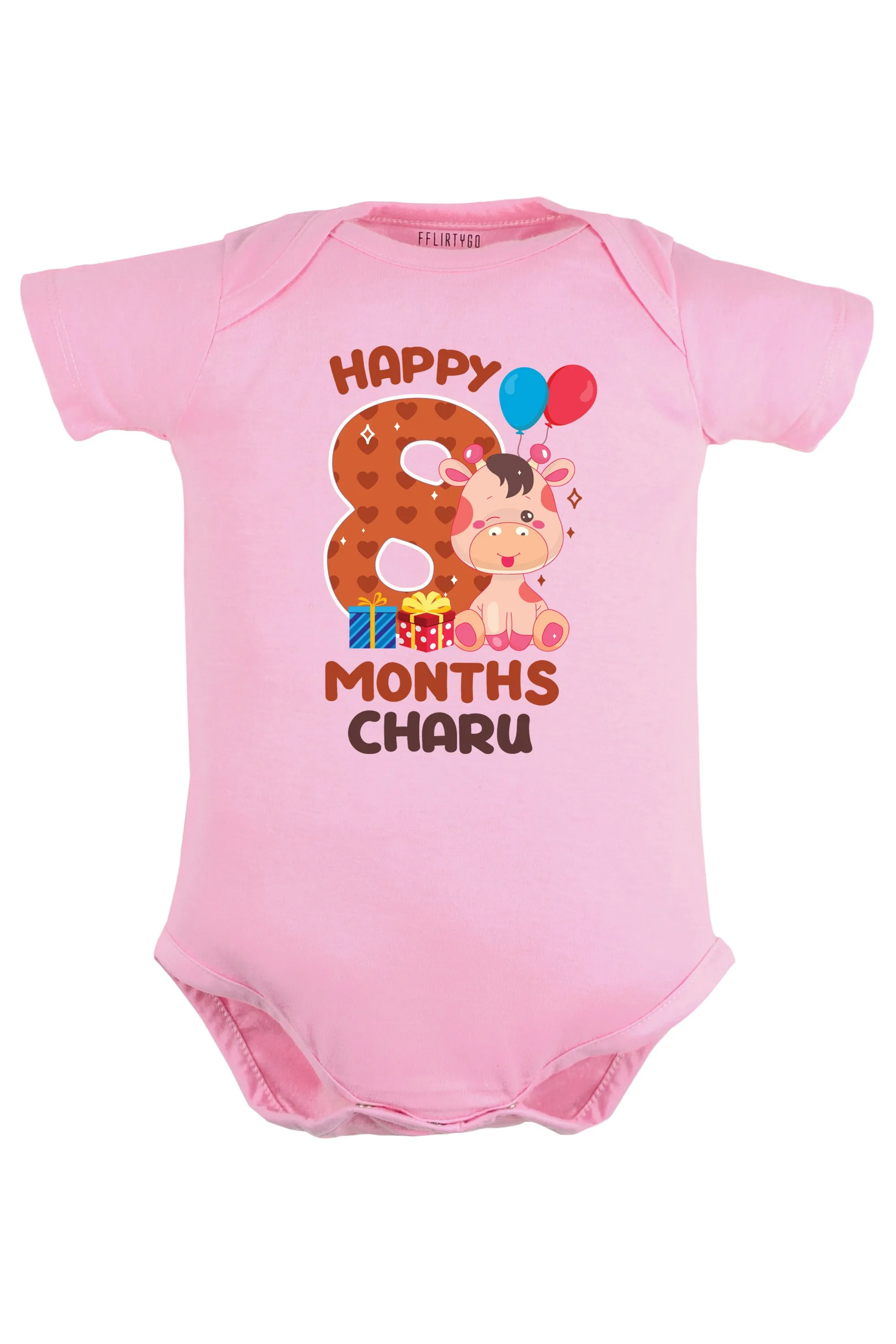 Eight Month Milestone Baby Romper | Onesies - Giraffe w/ Custom Name