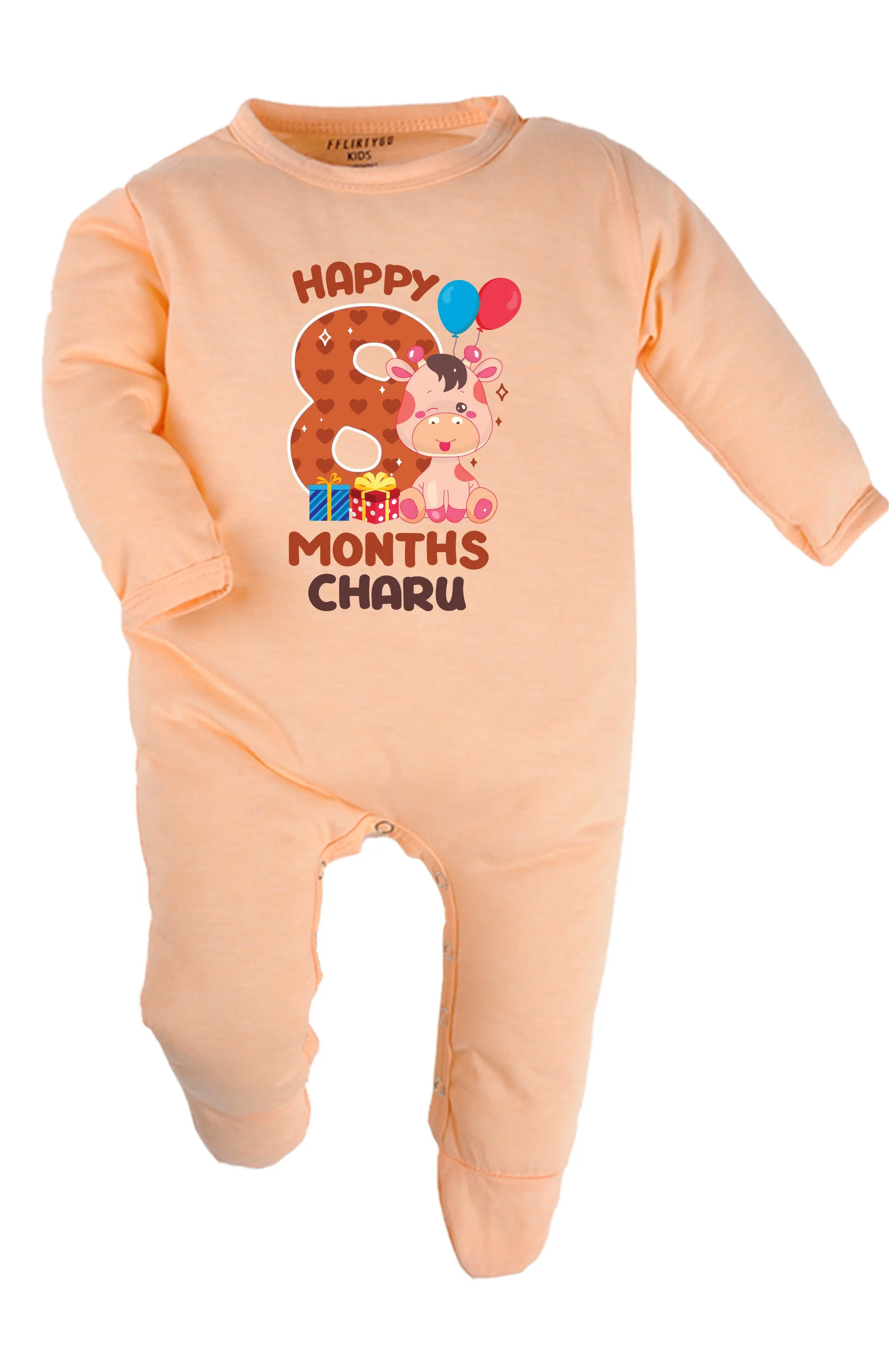 Eight Month Milestone Baby Romper | Onesies - Giraffe w/ Custom Name