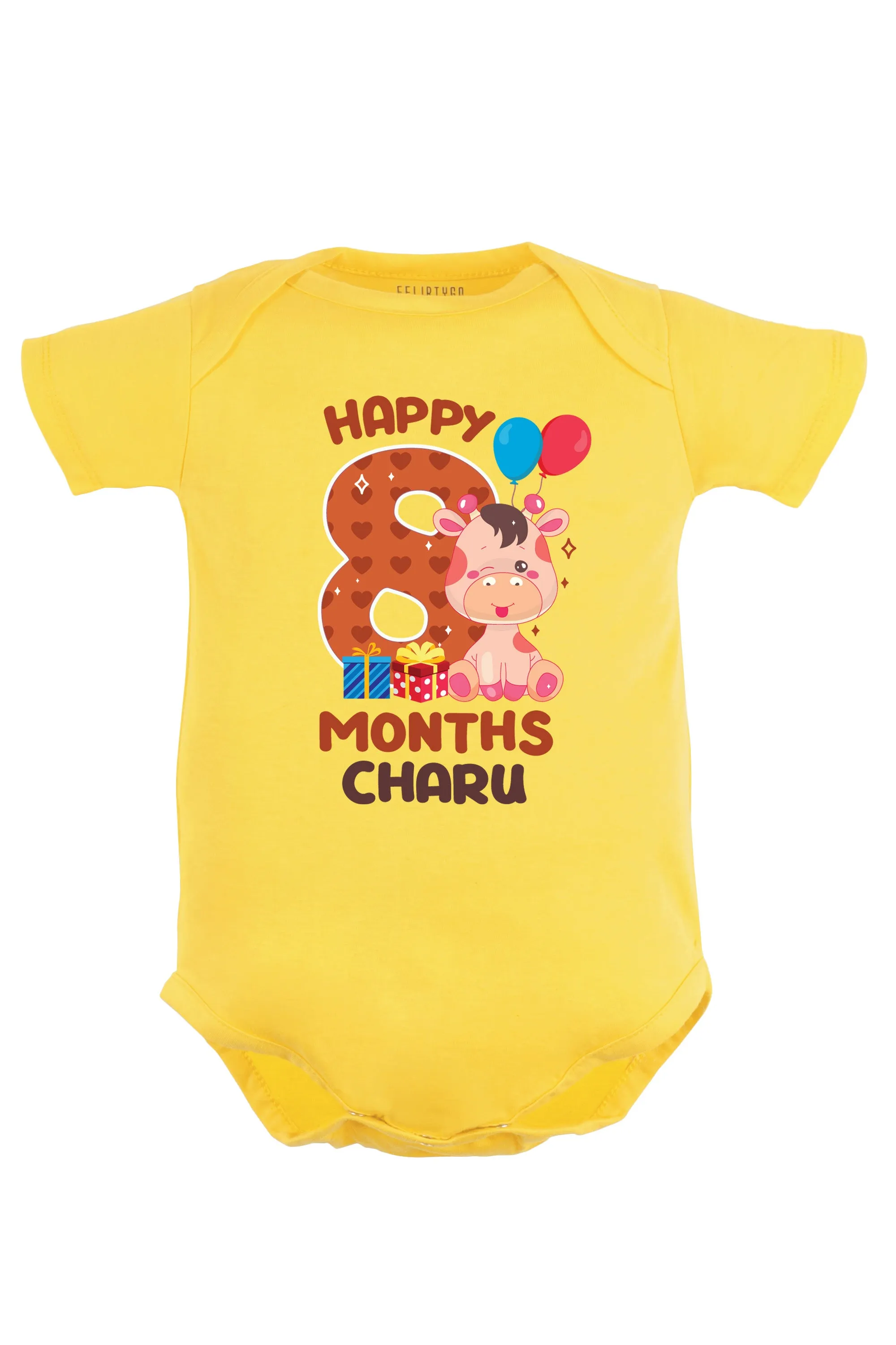 Eight Month Milestone Baby Romper | Onesies - Giraffe w/ Custom Name