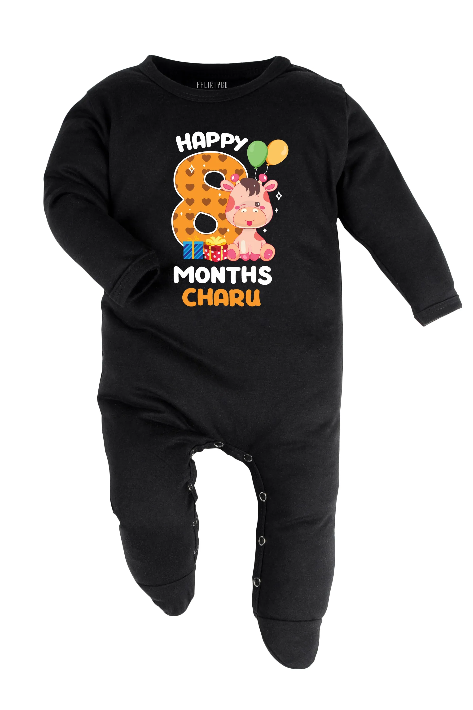 Eight Month Milestone Baby Romper | Onesies - Giraffe w/ Custom Name