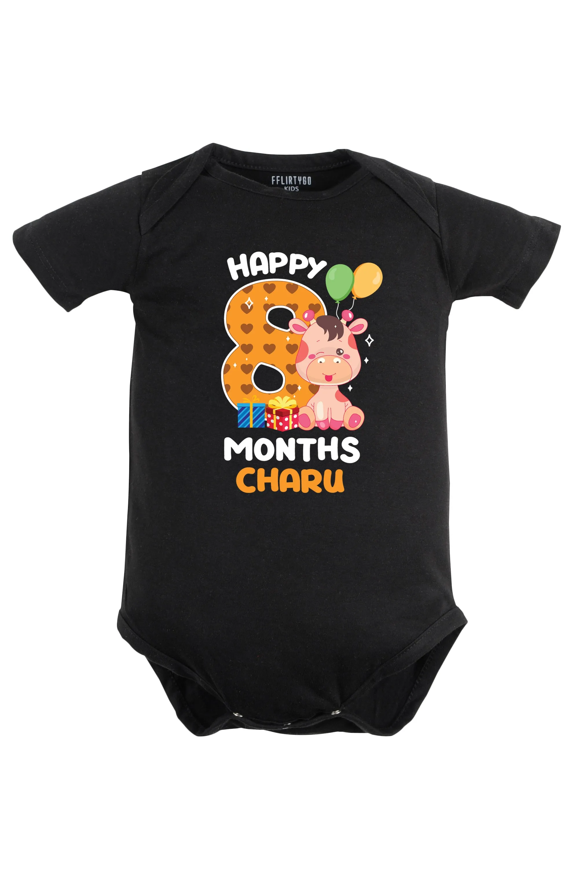 Eight Month Milestone Baby Romper | Onesies - Giraffe w/ Custom Name