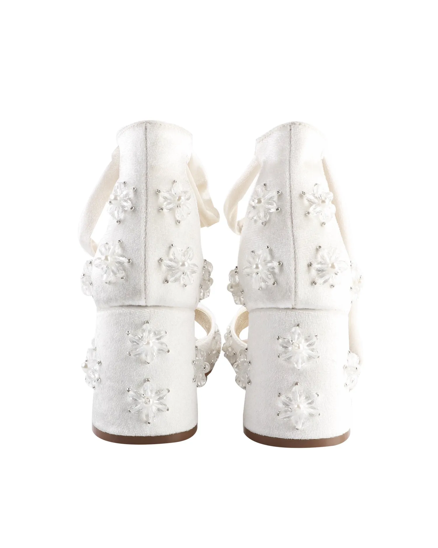 EMOTION - VELVET WEDDING HEELS WITH PEARL AND CRYSTAL FLOWERS