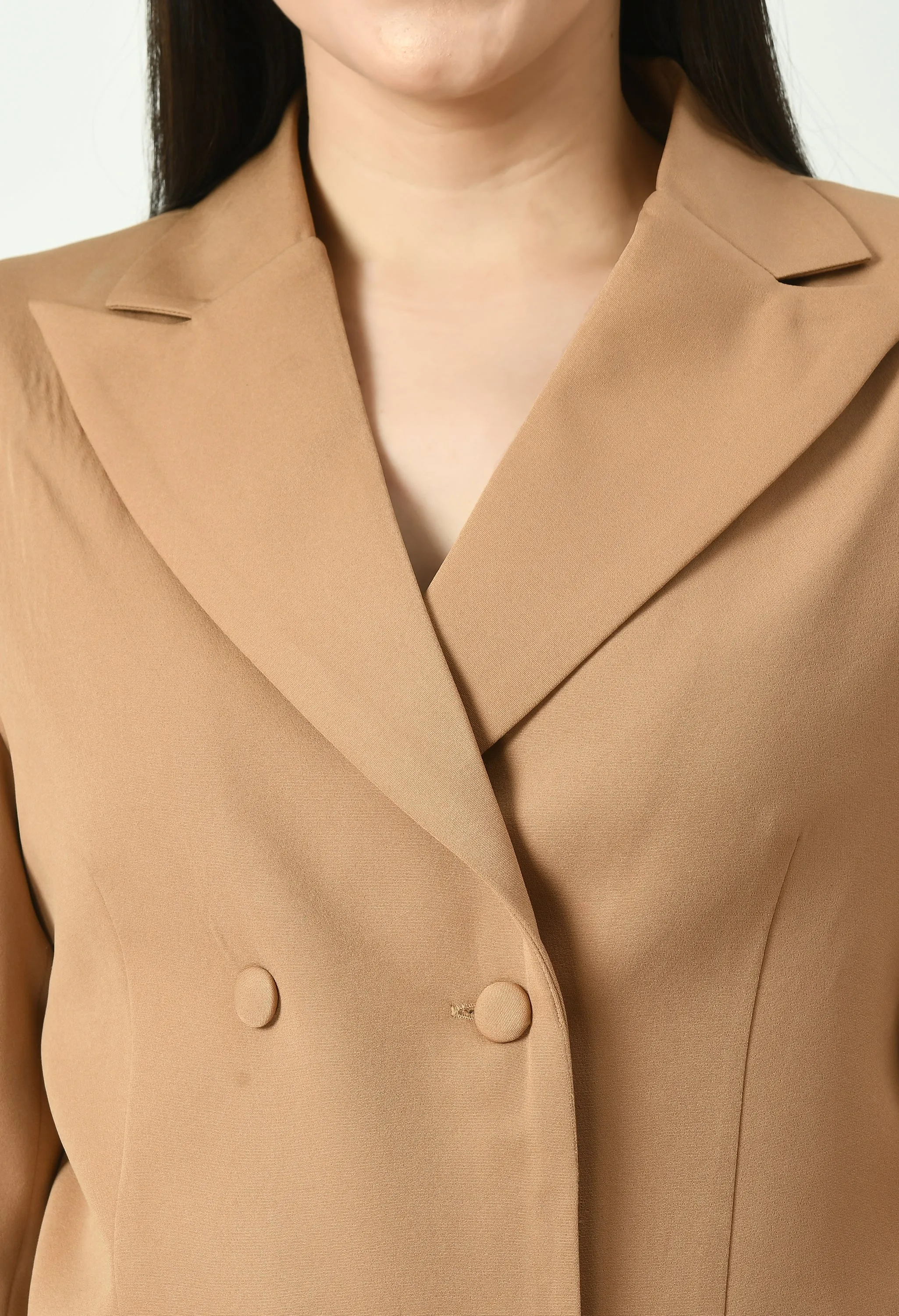 Exude Glorious Double-breasted Crop Blazer (Beige)