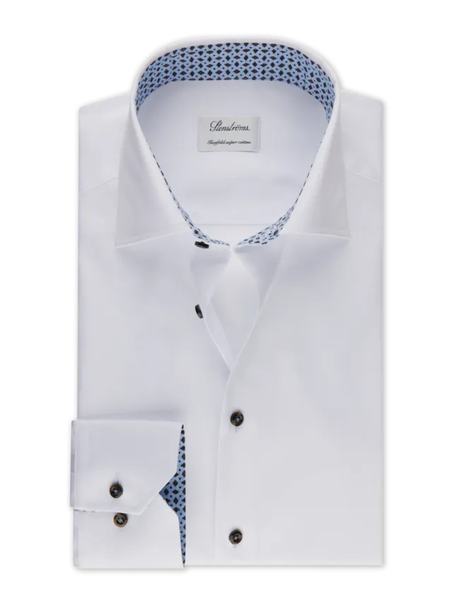 Fitted Body White Contrast Twill Shirt 684771 0547 000