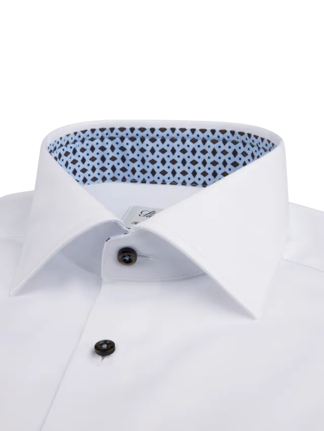 Fitted Body White Contrast Twill Shirt 684771 0547 000