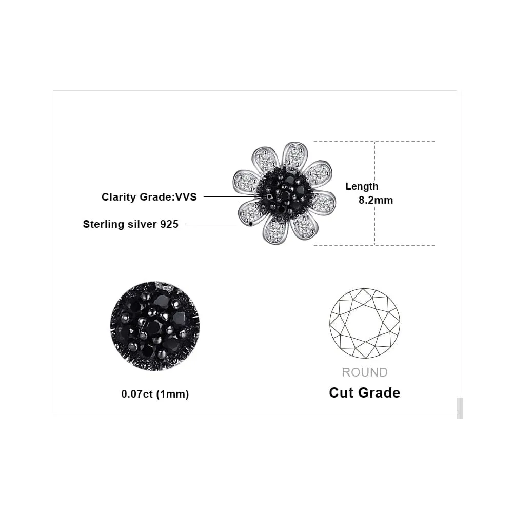 Flower Natural Black Spinel Onyx  Stud Earrings - 925 Sterling Silver