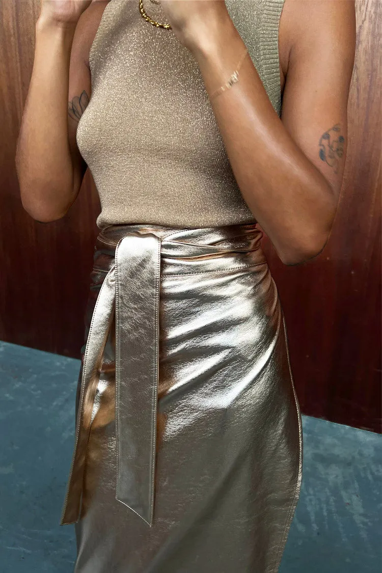 Gold Vegan Leather Jaspre Skirt