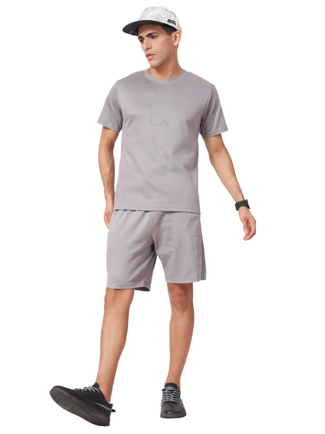 Grey Typography T-shirt And Shorts Co Ord Set