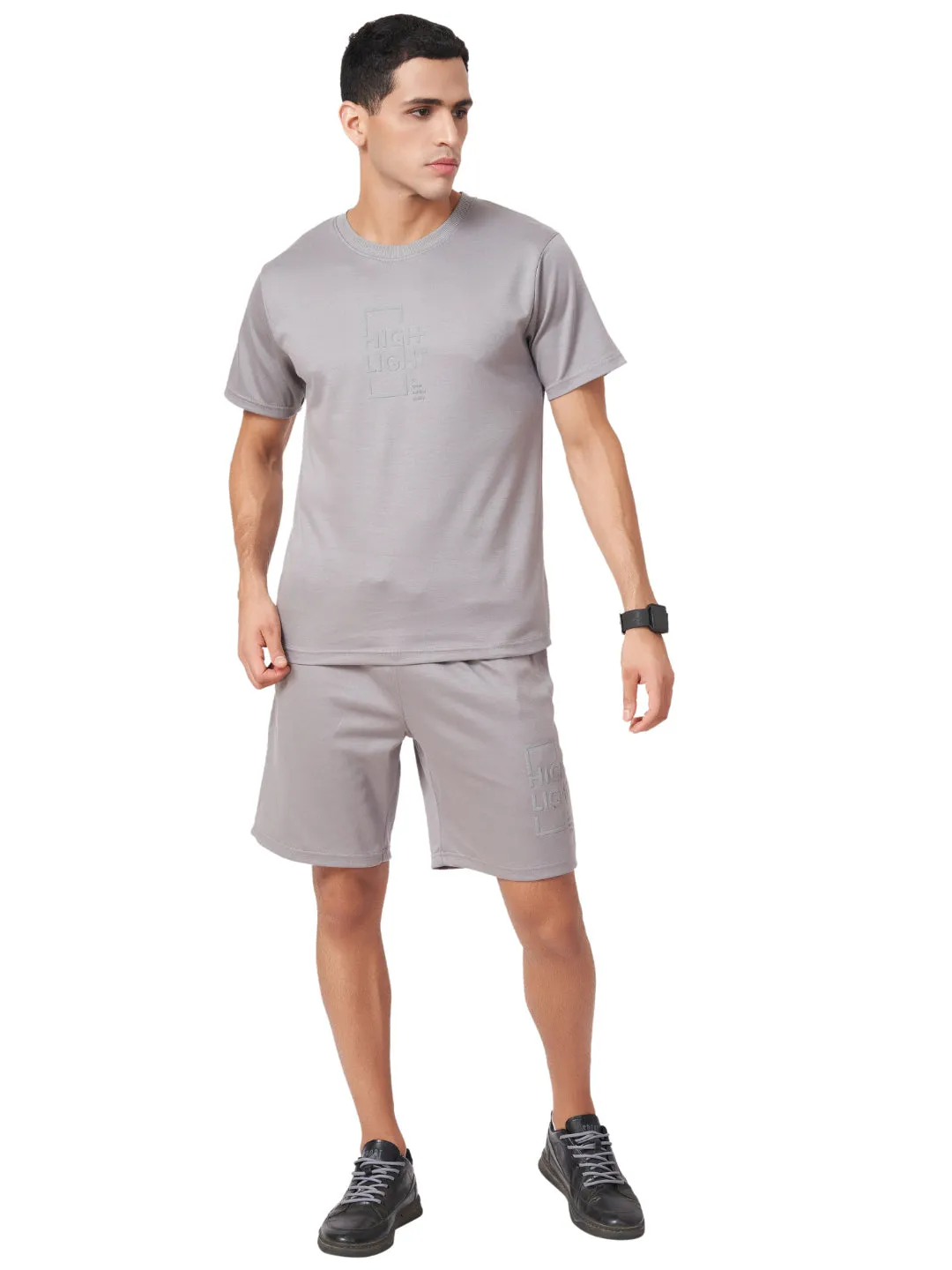 Grey Typography T-shirt And Shorts Co Ord Set