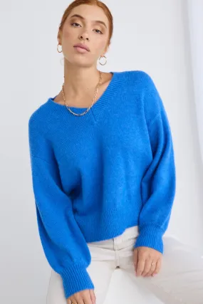 Harvest Azure Blue V Neck Knit Jumper