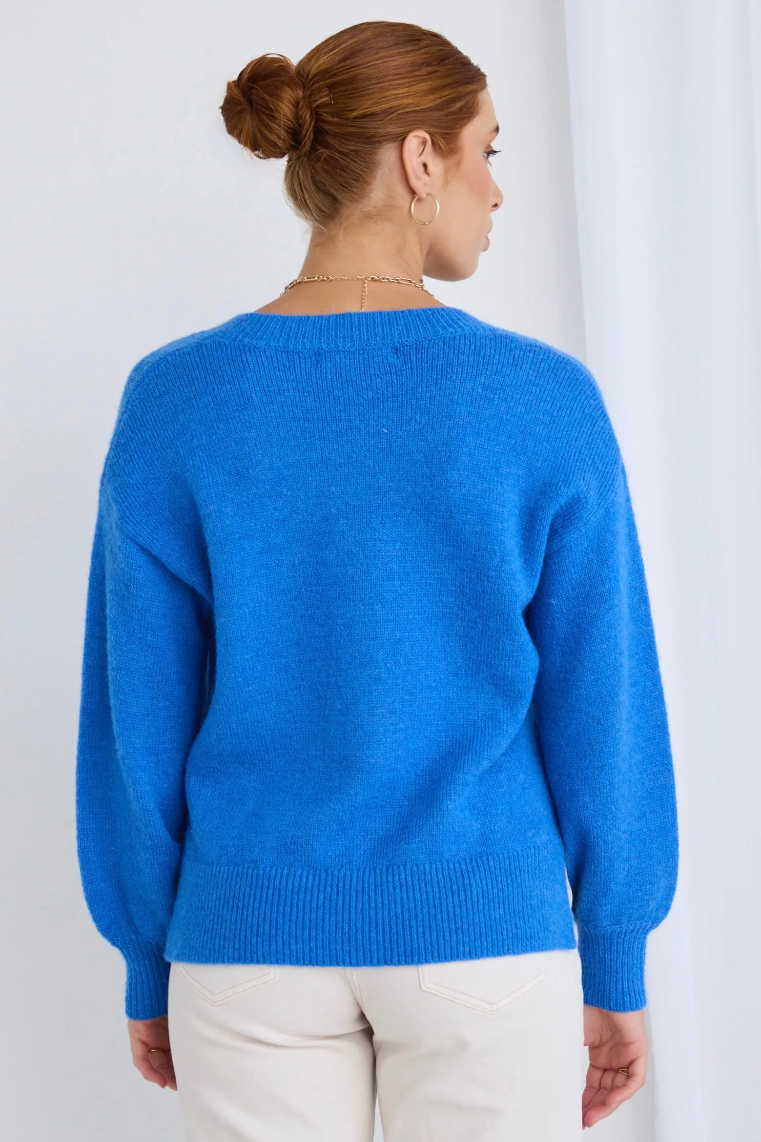 Harvest Azure Blue V Neck Knit Jumper