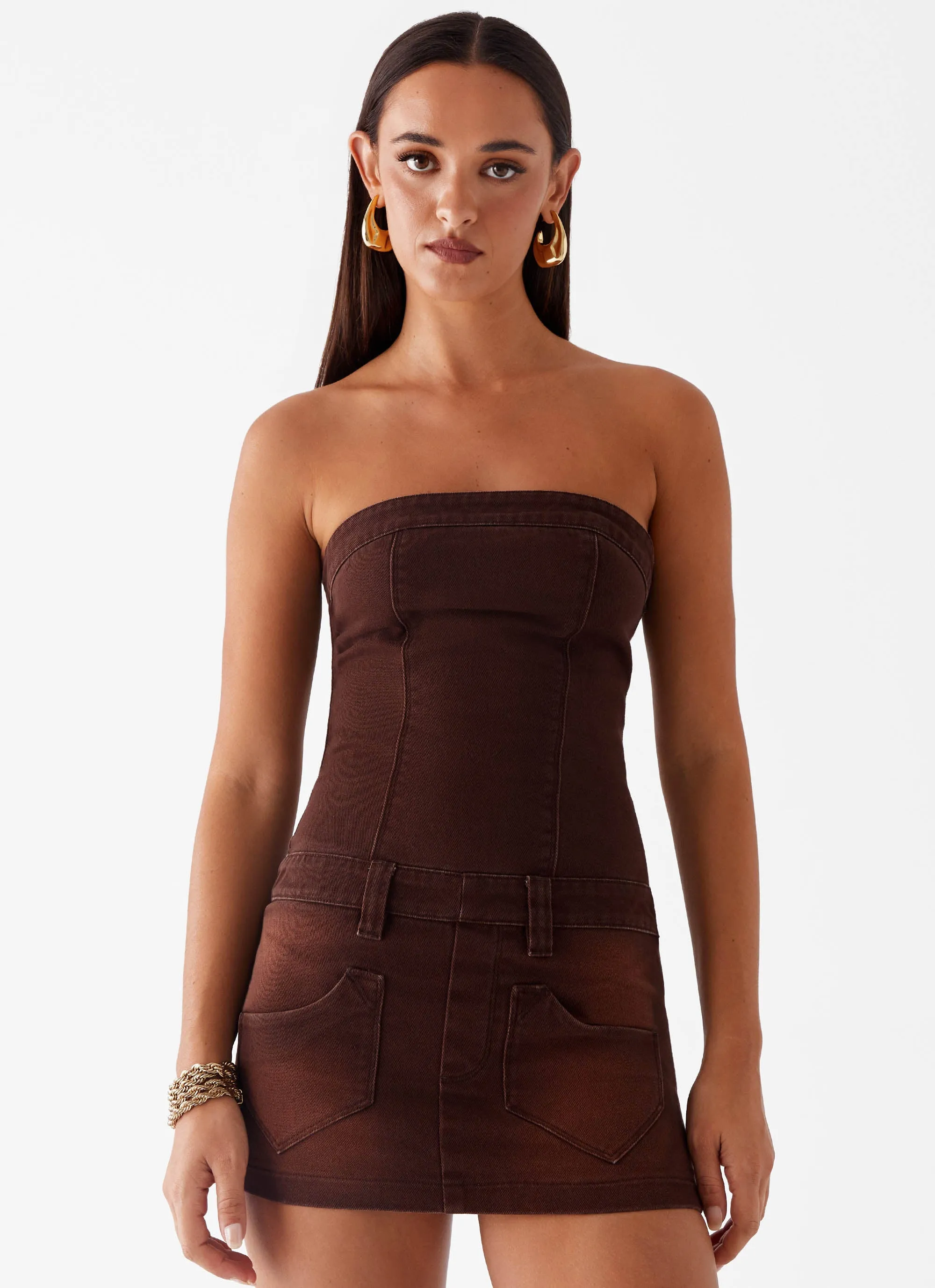 Heading South Mini Dress - Brown