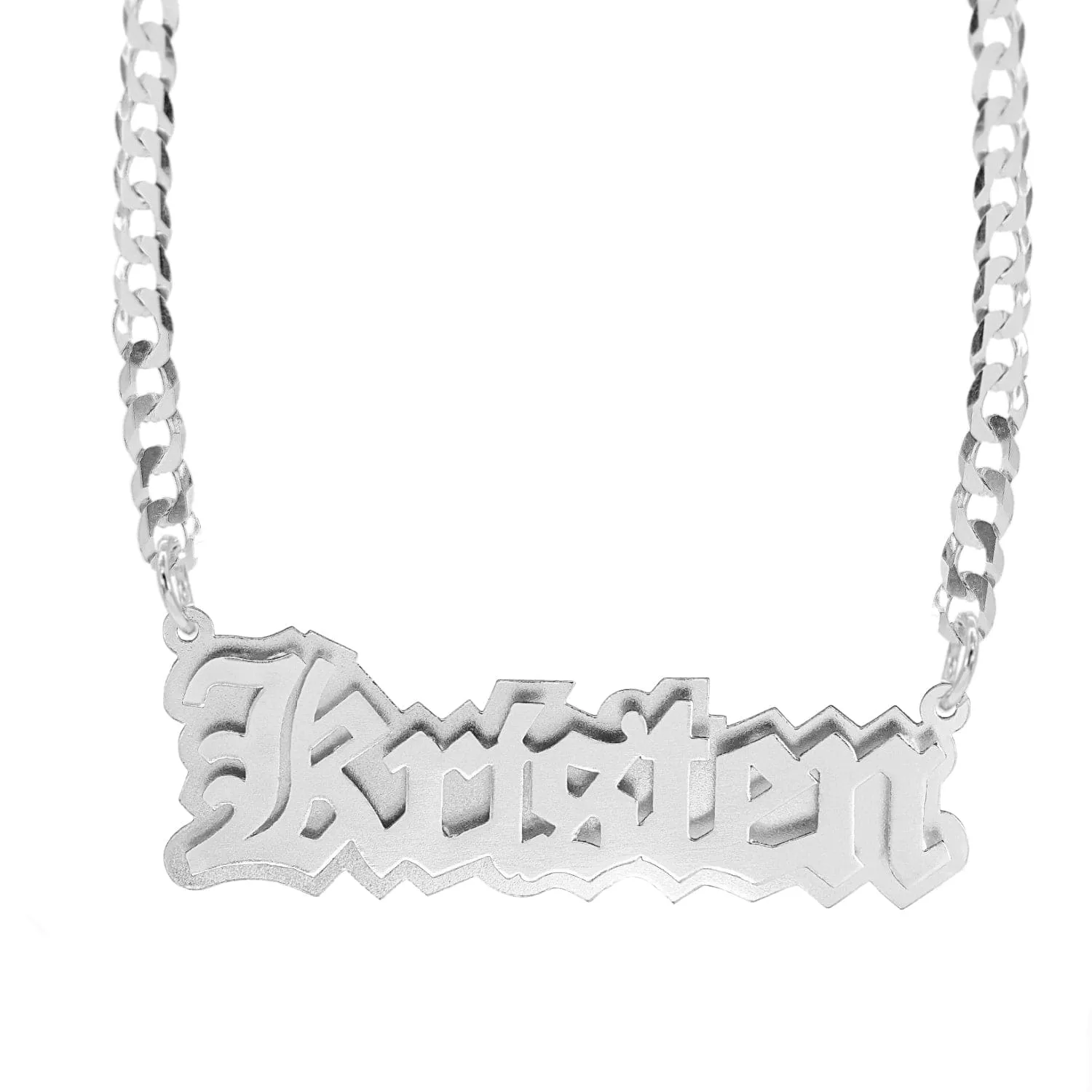 High Polish Double-Plated Old English Name Necklace