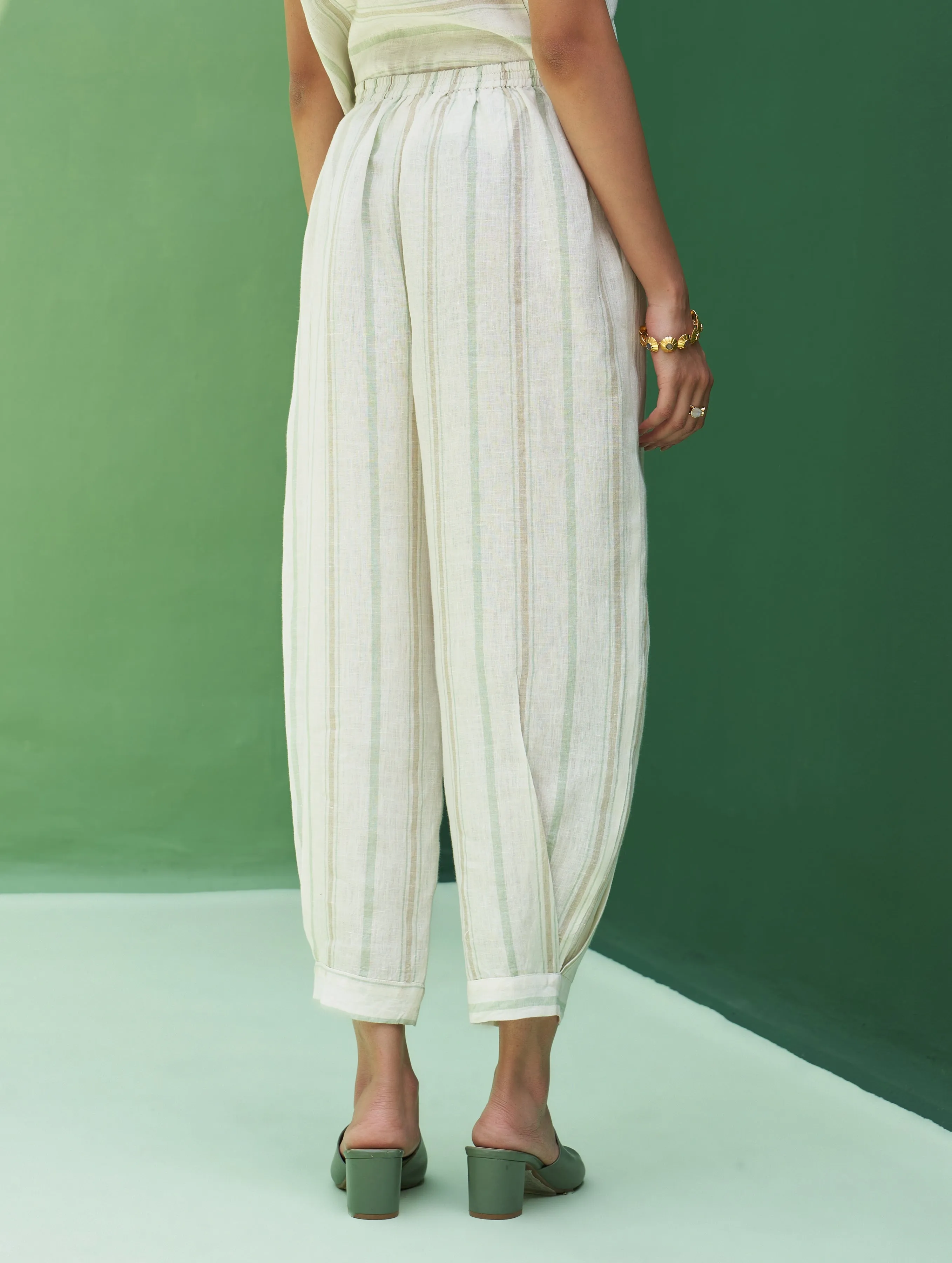 Iona Striped Linen Pant - Mint