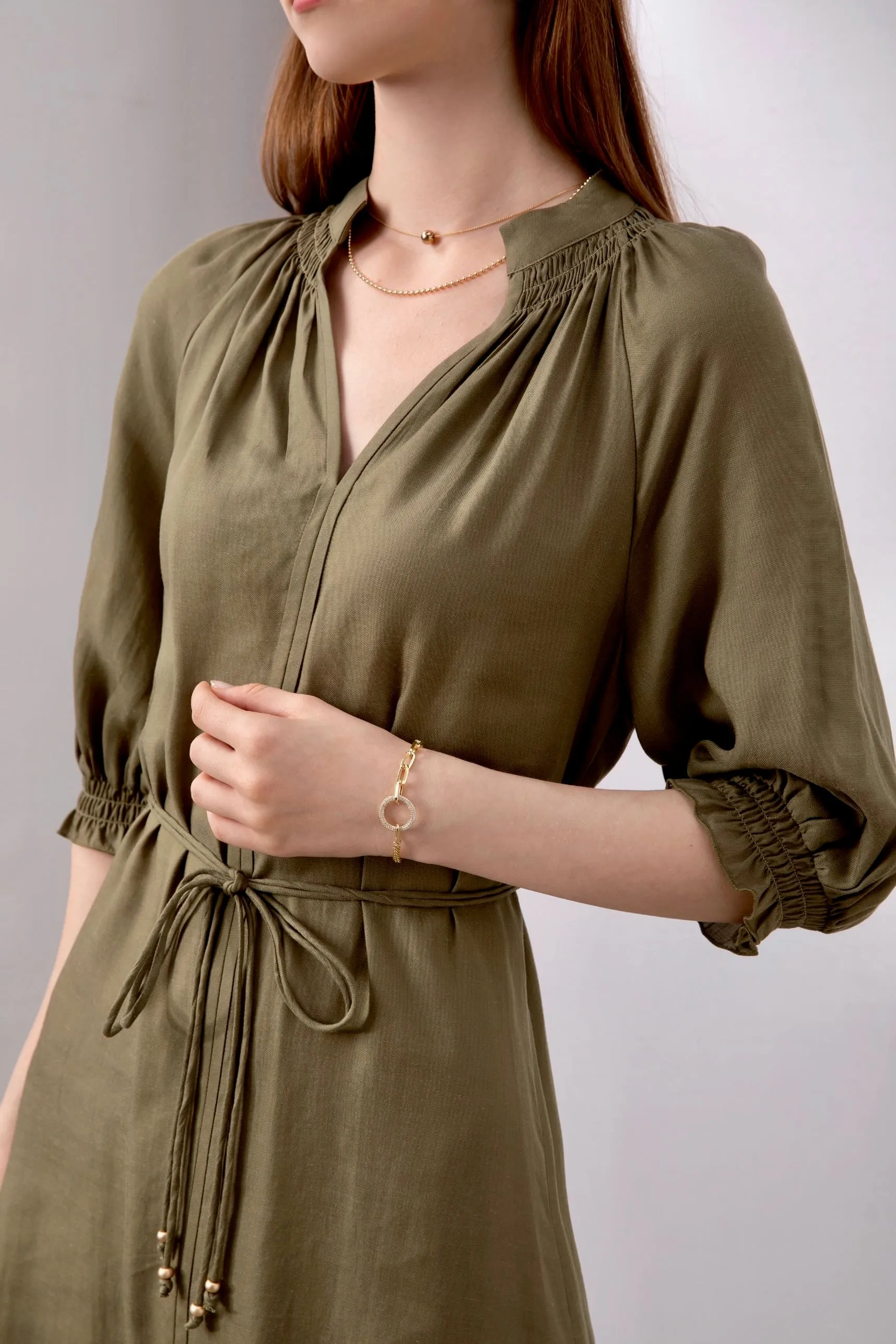 Jane Linen Midi Dress - Khaki