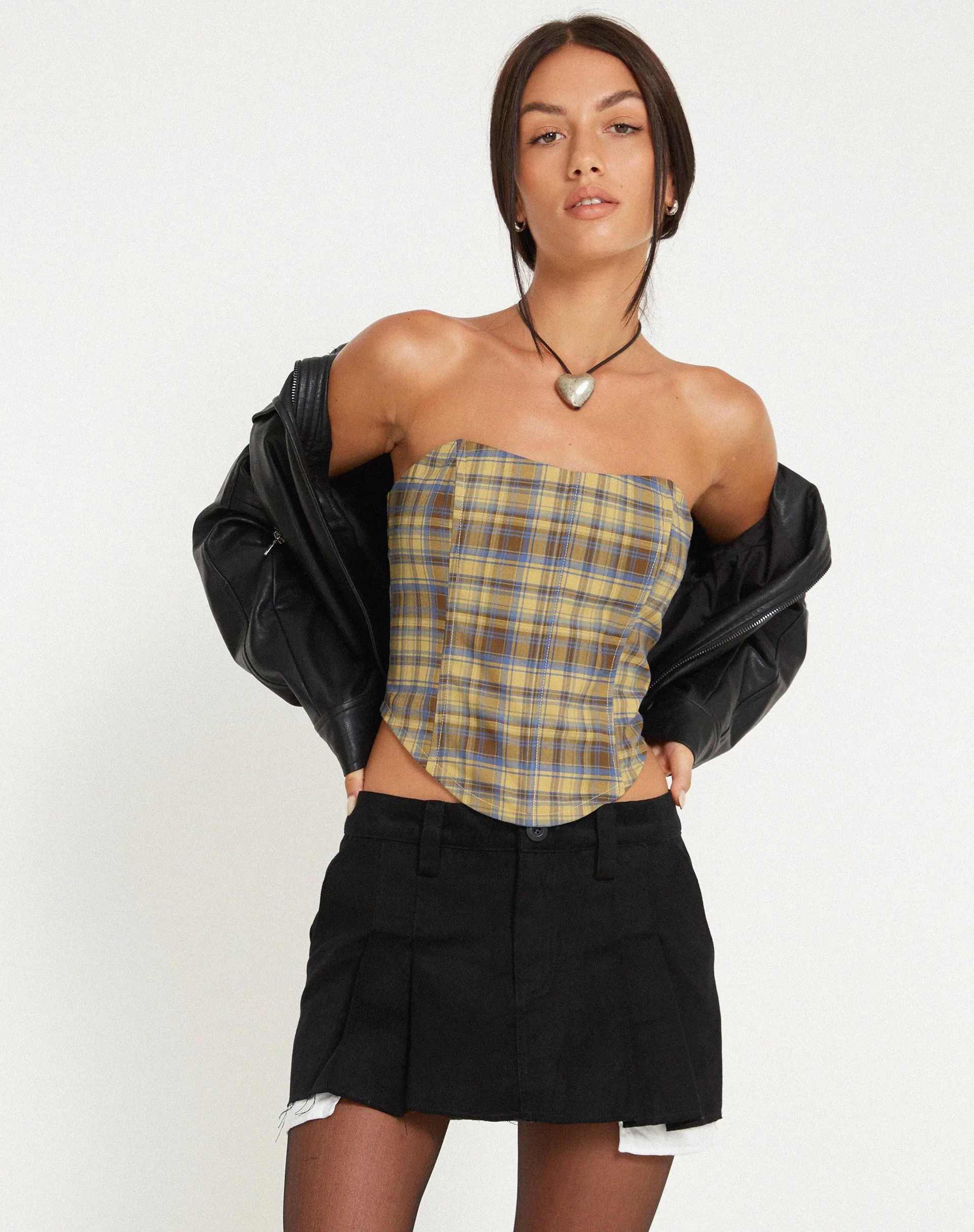 Kayashi Corset Top in Blue Yellow Check