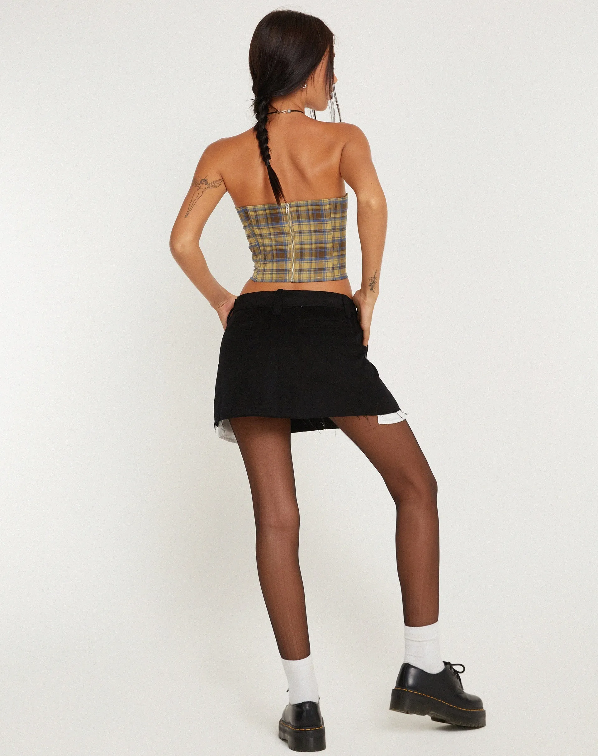 Kayashi Corset Top in Blue Yellow Check