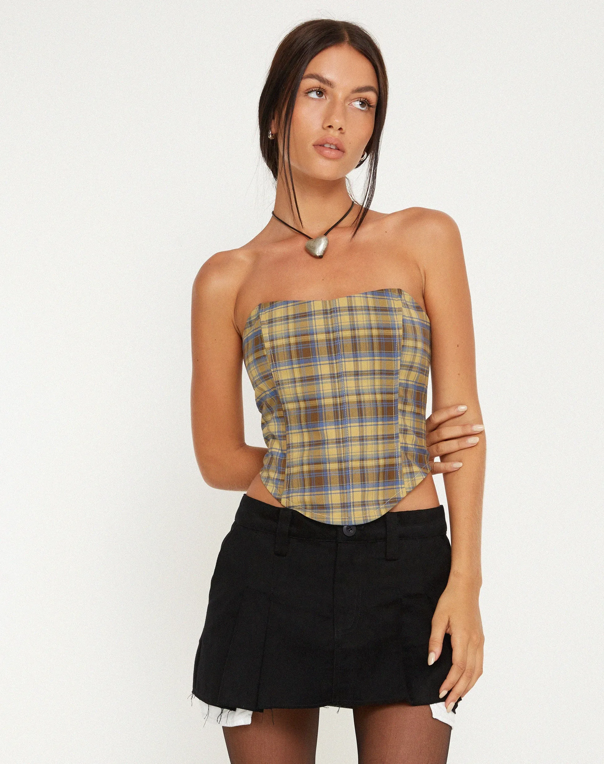 Kayashi Corset Top in Blue Yellow Check