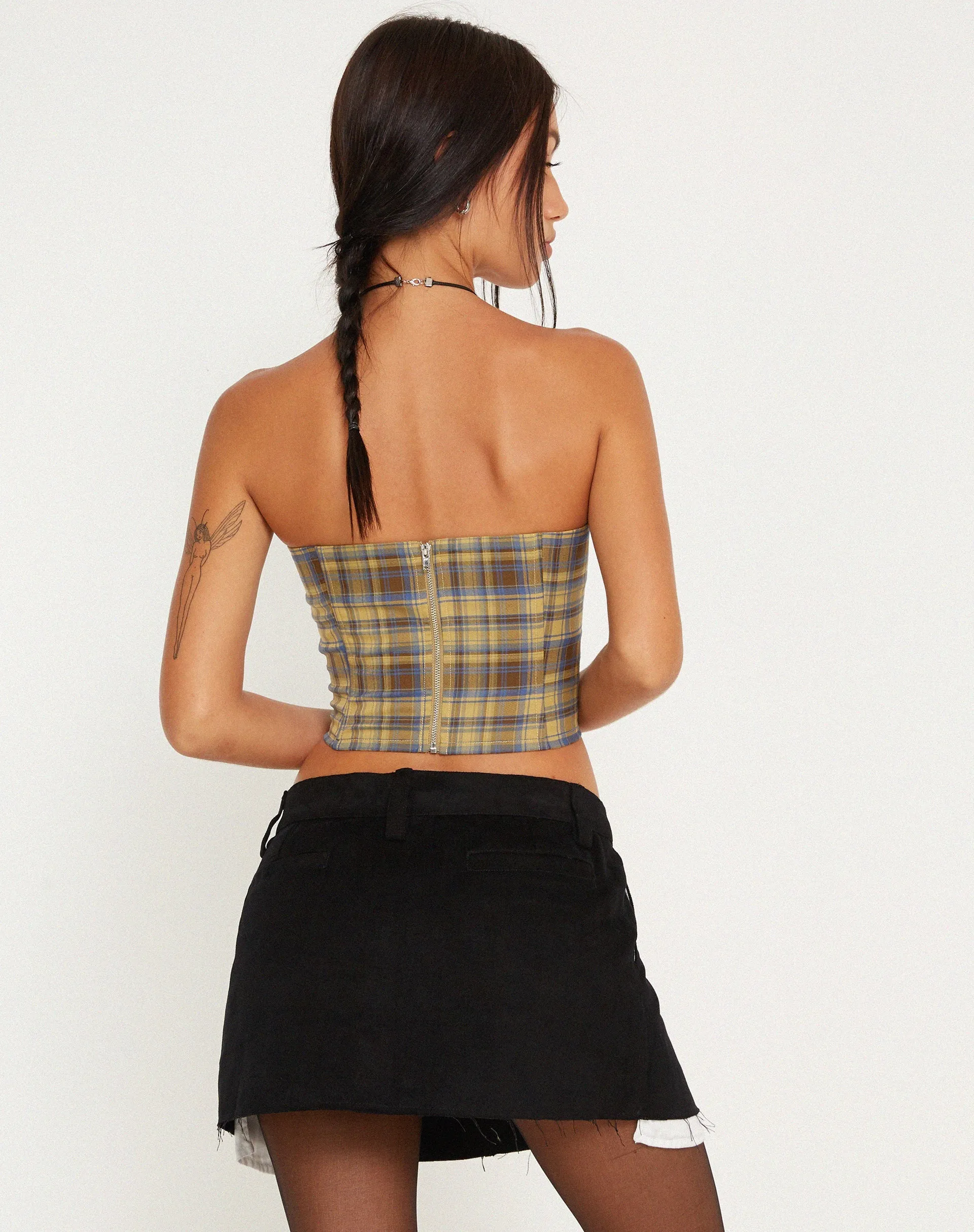 Kayashi Corset Top in Blue Yellow Check