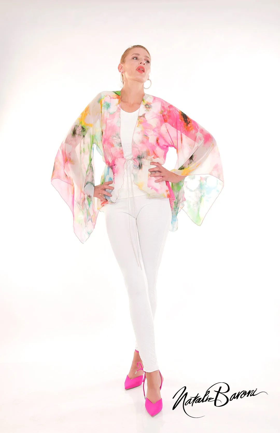 Kimono Sleeve Short Duster w/ Tie - Venezia