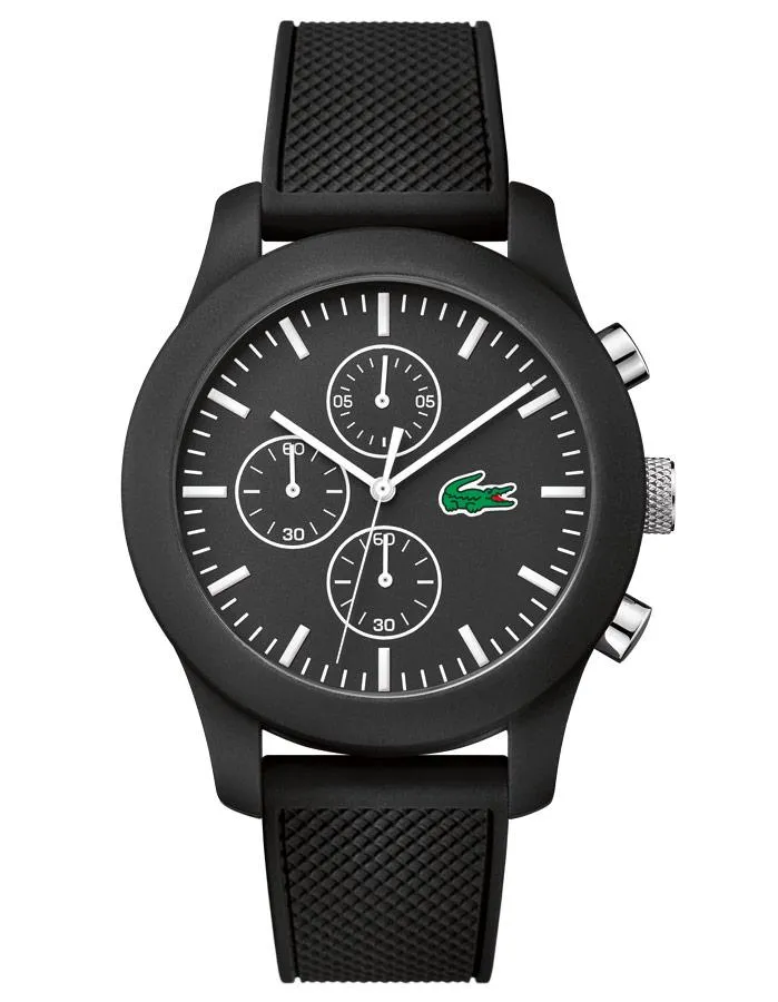 Lacoste 12.12 Mens Chronograph - Black Case & Dial - Rubber Strap - 50m