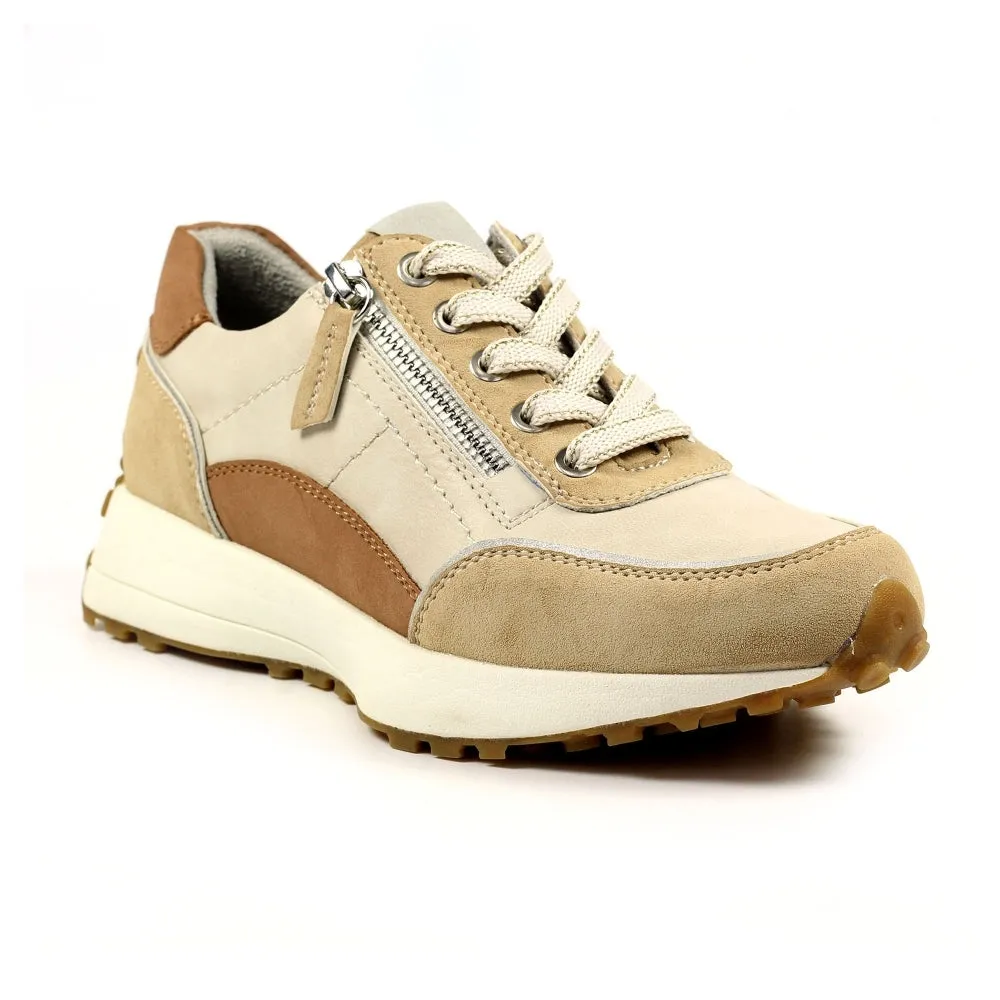 Ladies Lunar Shoes Calvin Trainer Beige Laced side zip