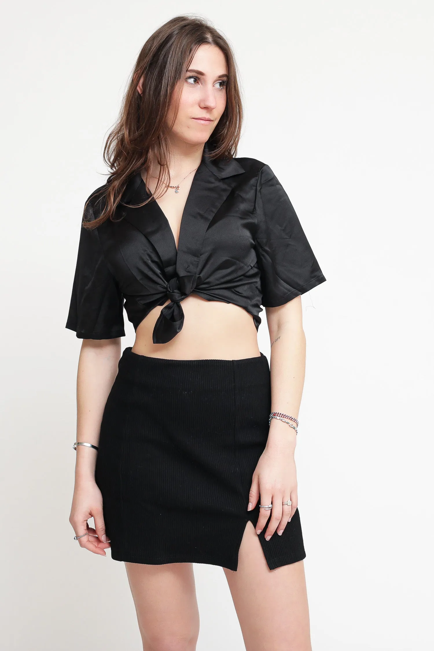 Ladies Shirt -Black Sateen