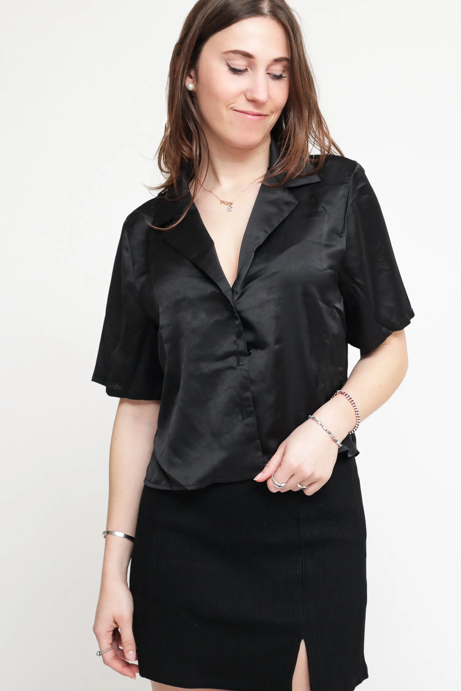 Ladies Shirt -Black Sateen