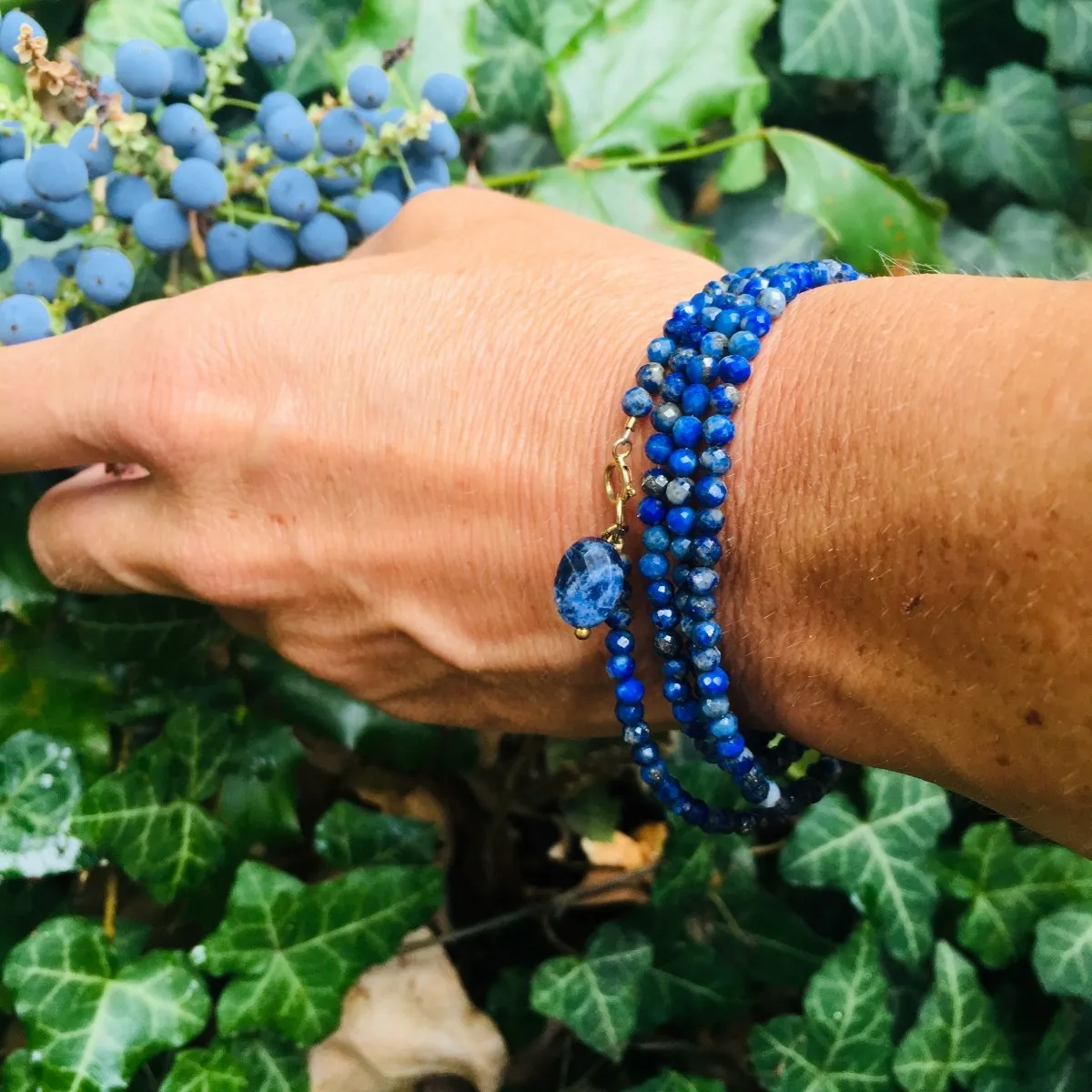 Lapis Lazuli Wrap Bracelet to Bring Self Awareness - Gold