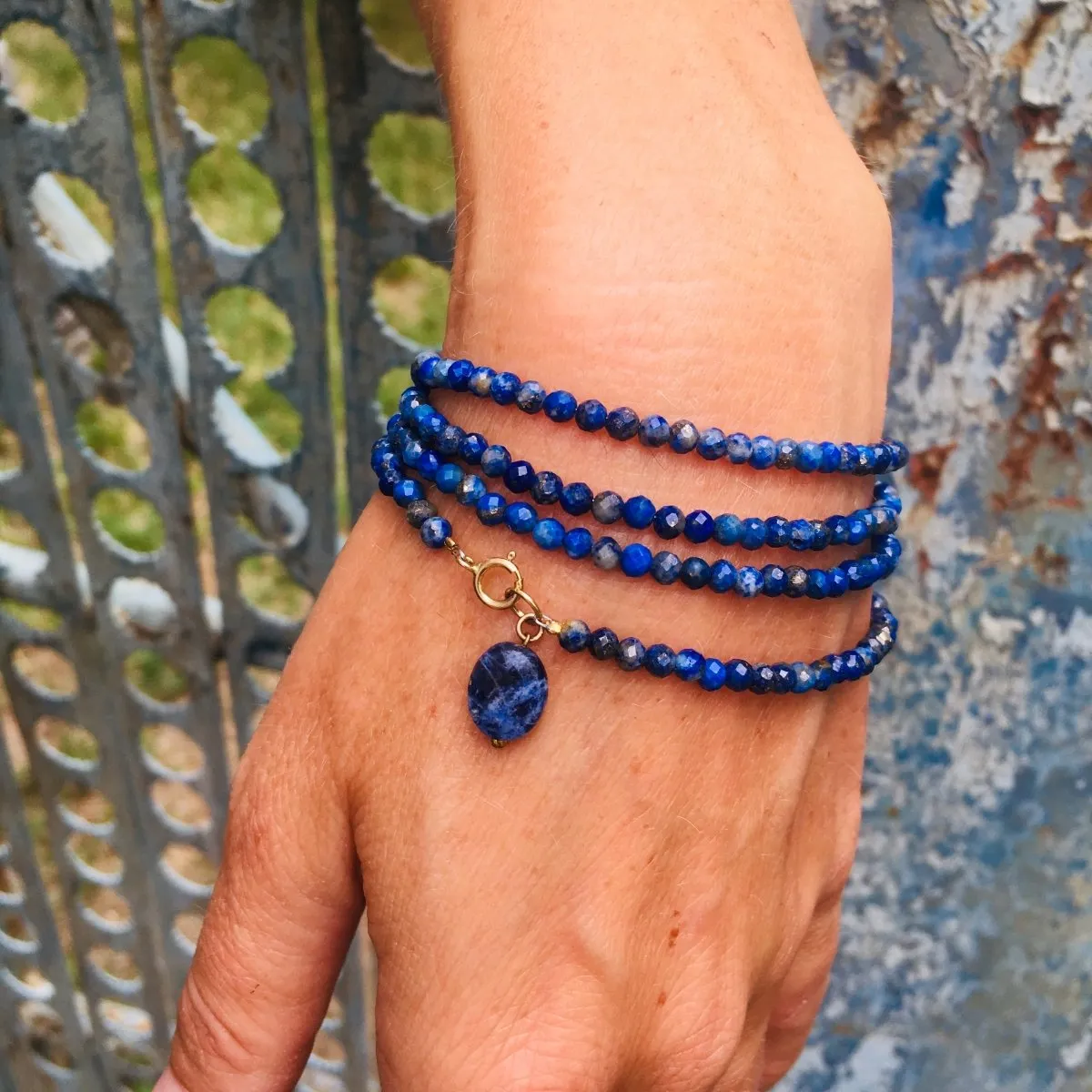 Lapis Lazuli Wrap Bracelet to Bring Self Awareness - Gold