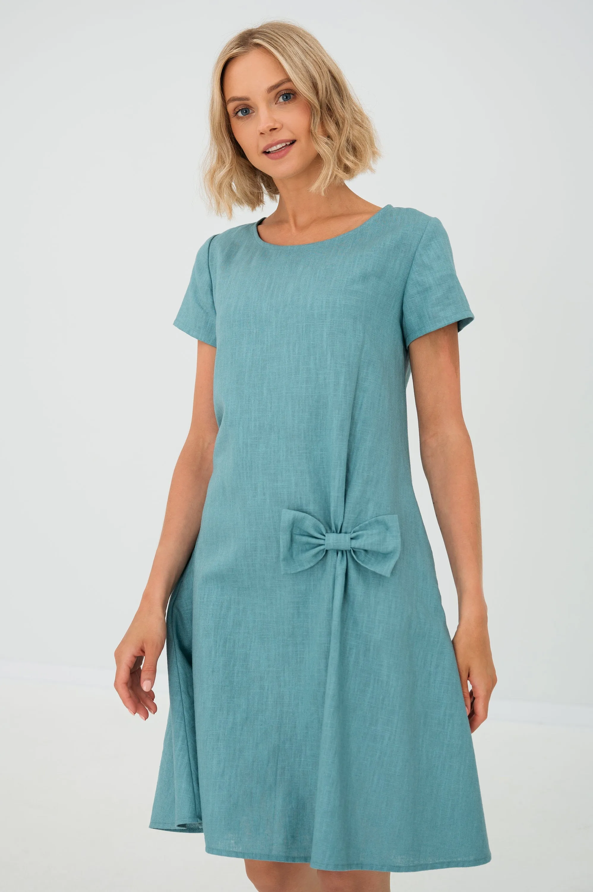 LeMuse Simple linen dress SUMMER KISS, Teal, L