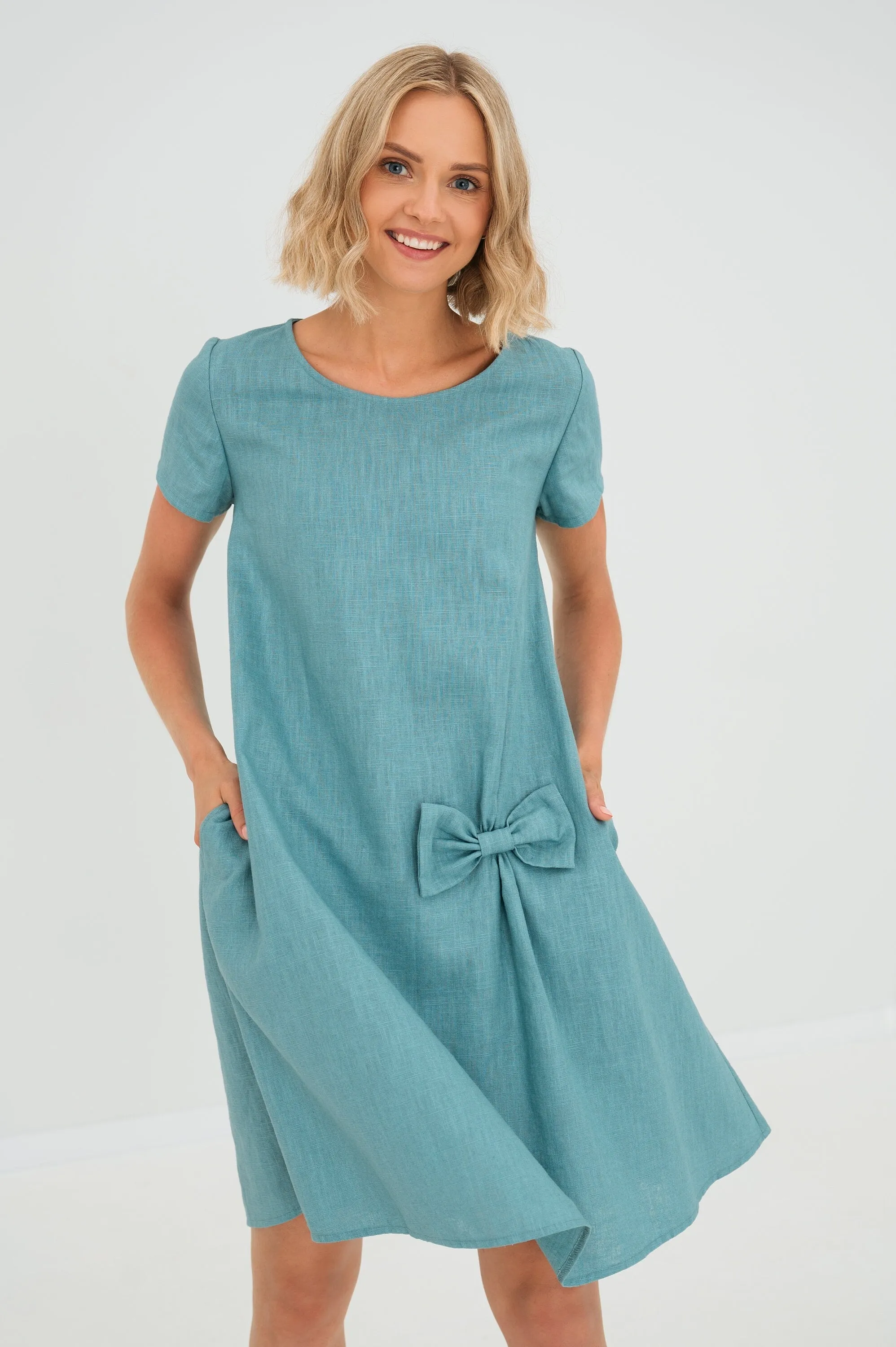 LeMuse Simple linen dress SUMMER KISS, Teal, L