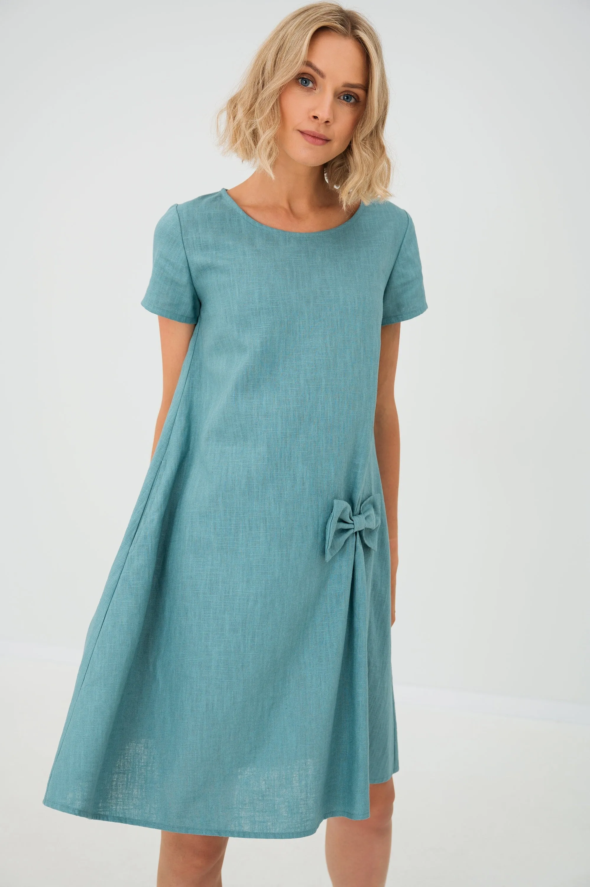 LeMuse Simple linen dress SUMMER KISS, Teal, L