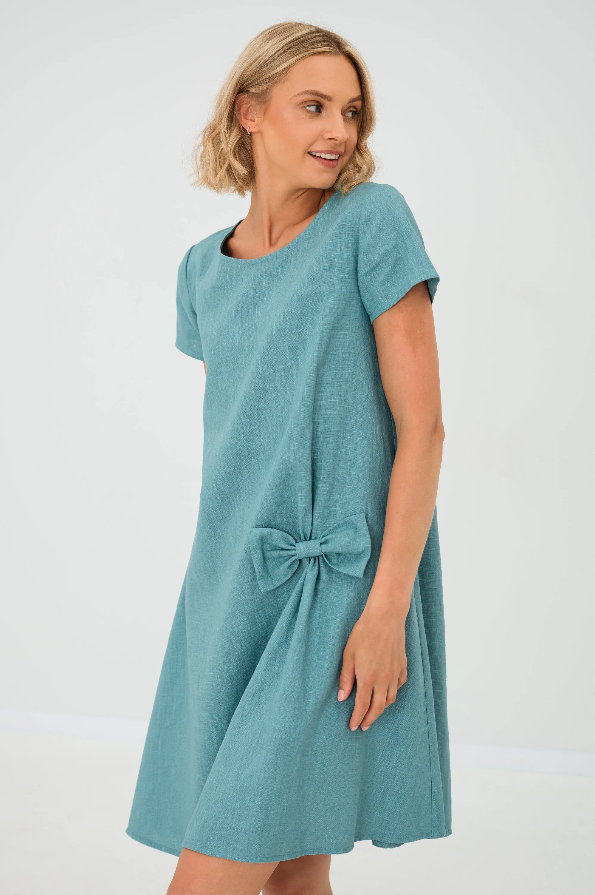 LeMuse Simple linen dress SUMMER KISS, Teal, L