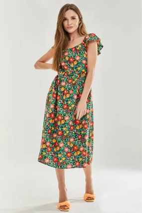 Liquorish Floral Print Cut Out Back Midi Dress