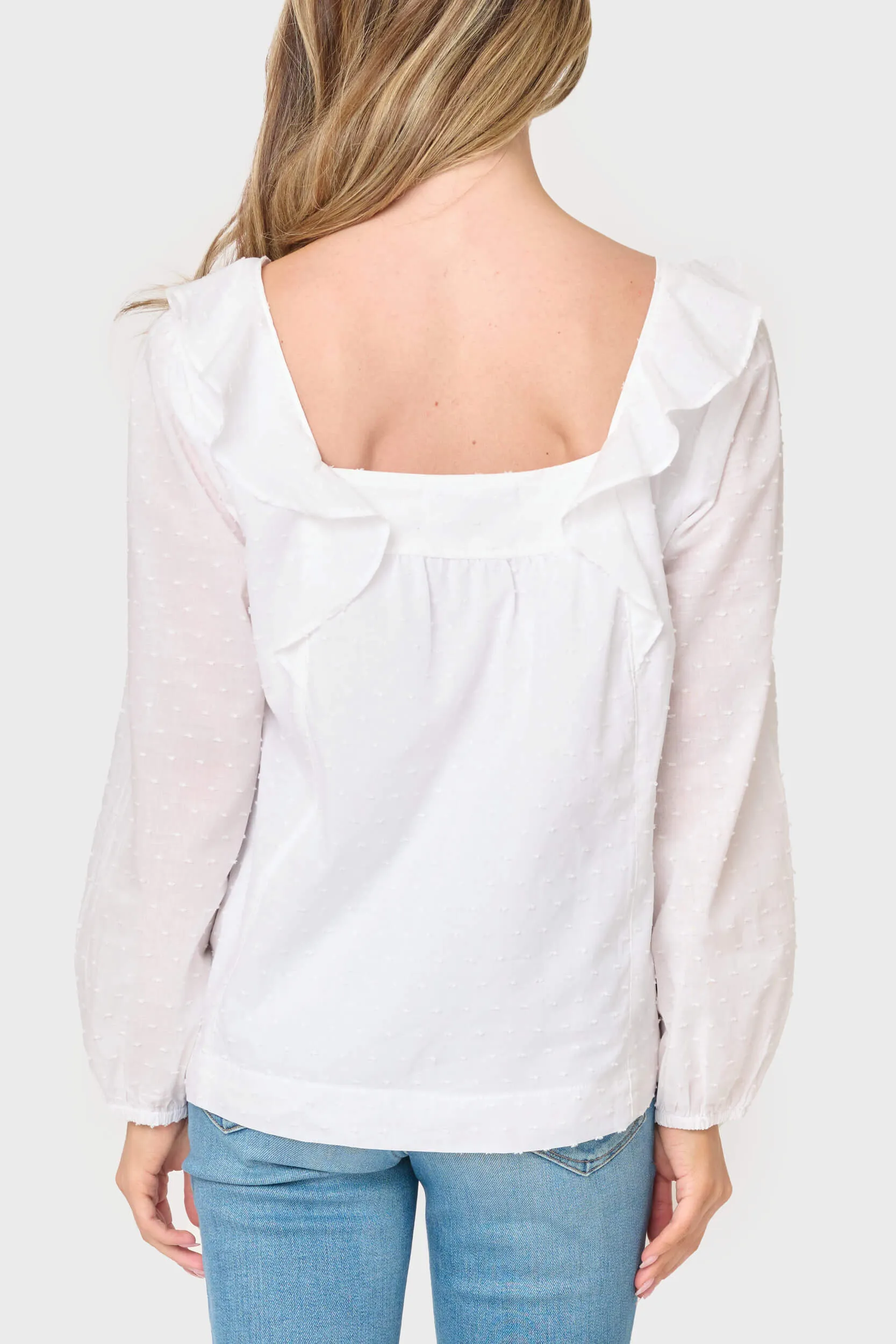 Long Sleeve Square Neck Ruffle Blouse