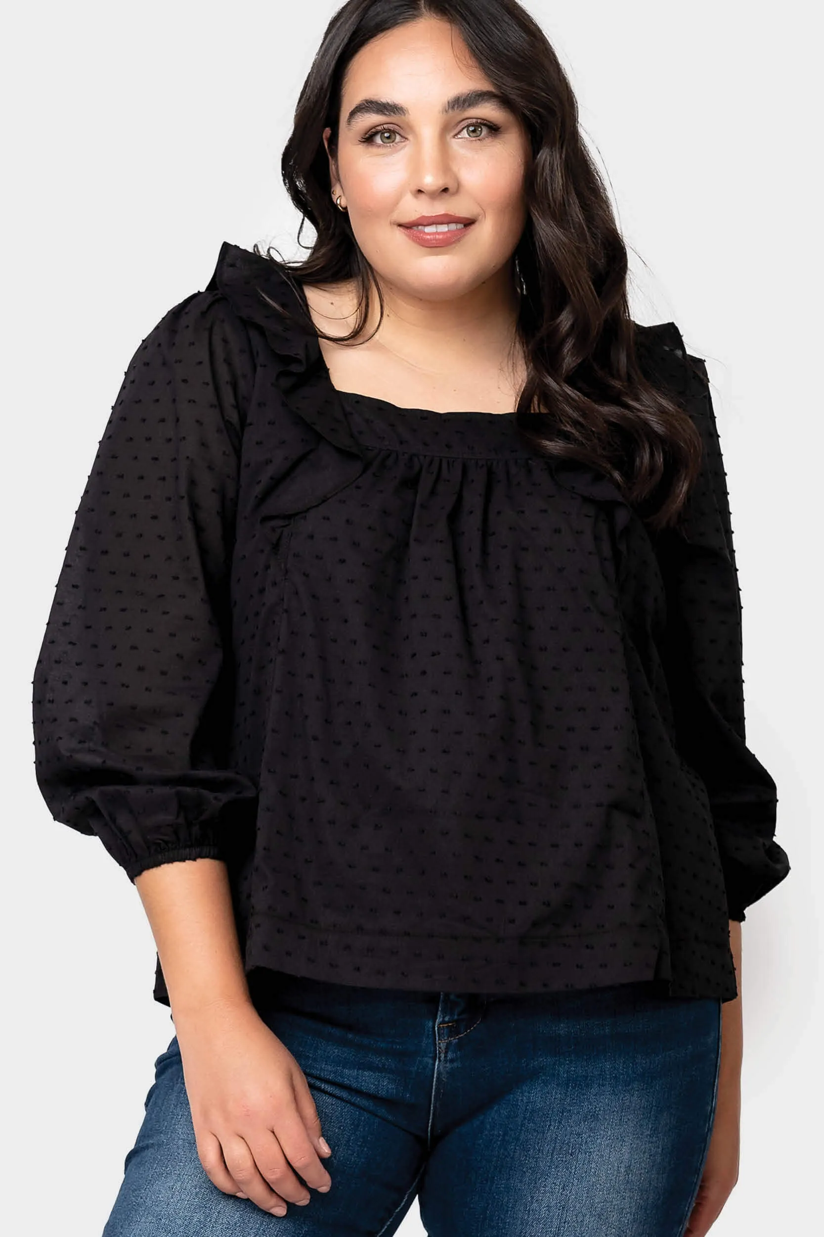 Long Sleeve Square Neck Ruffle Blouse