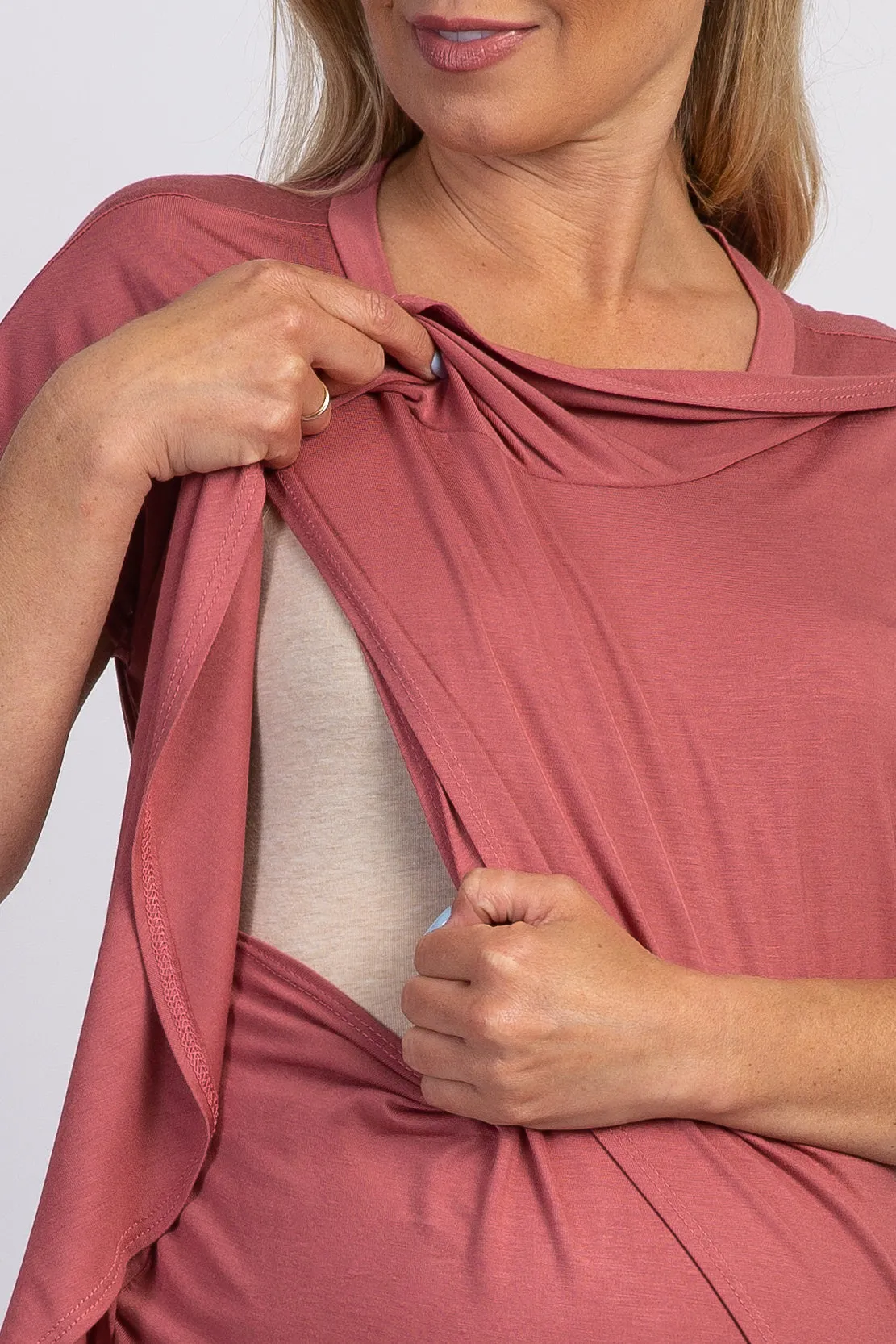 Mauve Layered Wrap Front Maternity Nursing Top