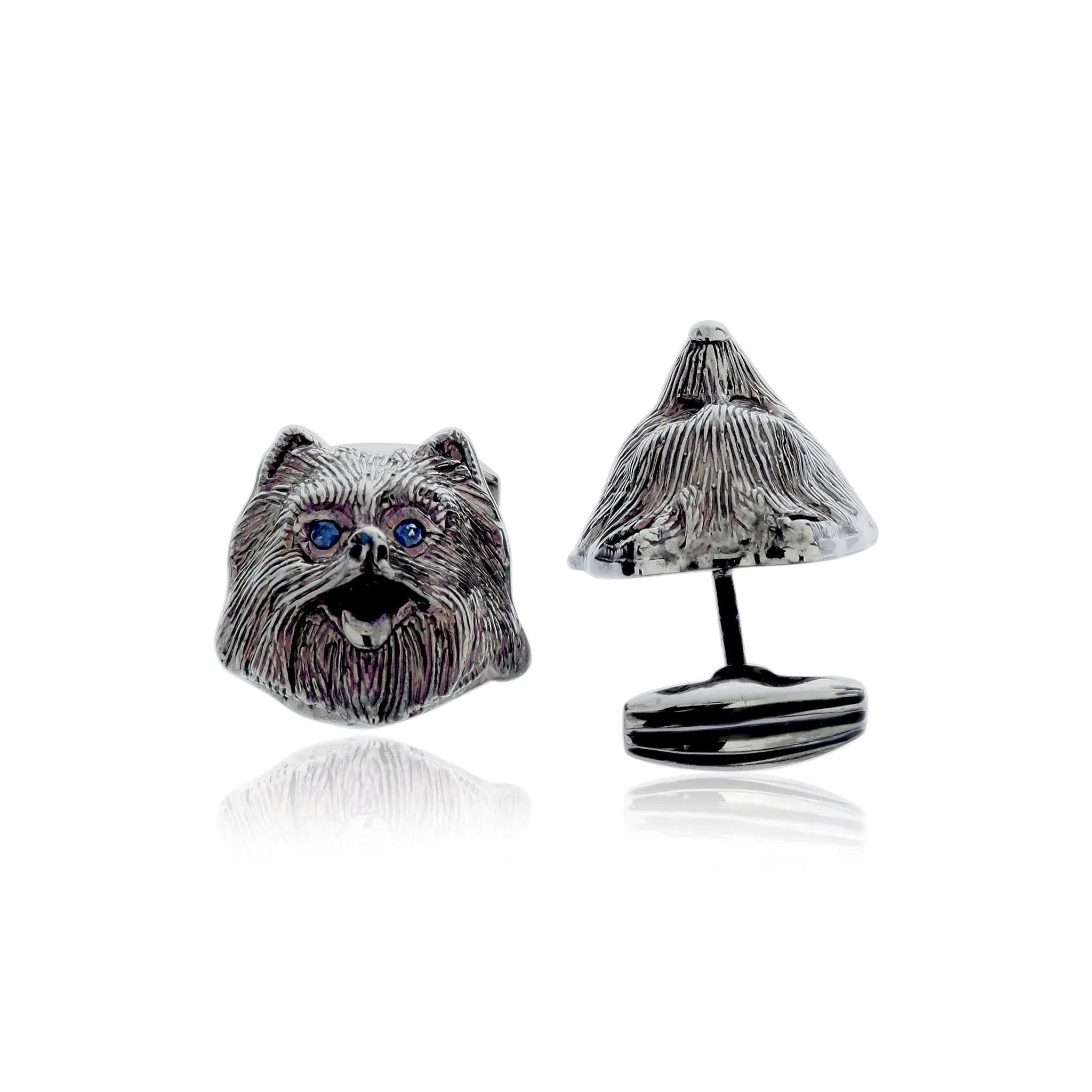 MCL Design Dog Cufflinks with Black Enamel & Blue Sapphires