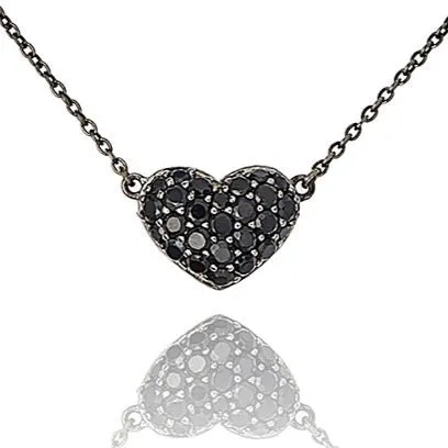 MCL Design Sterling Silver Heart Necklace with Black Spinel