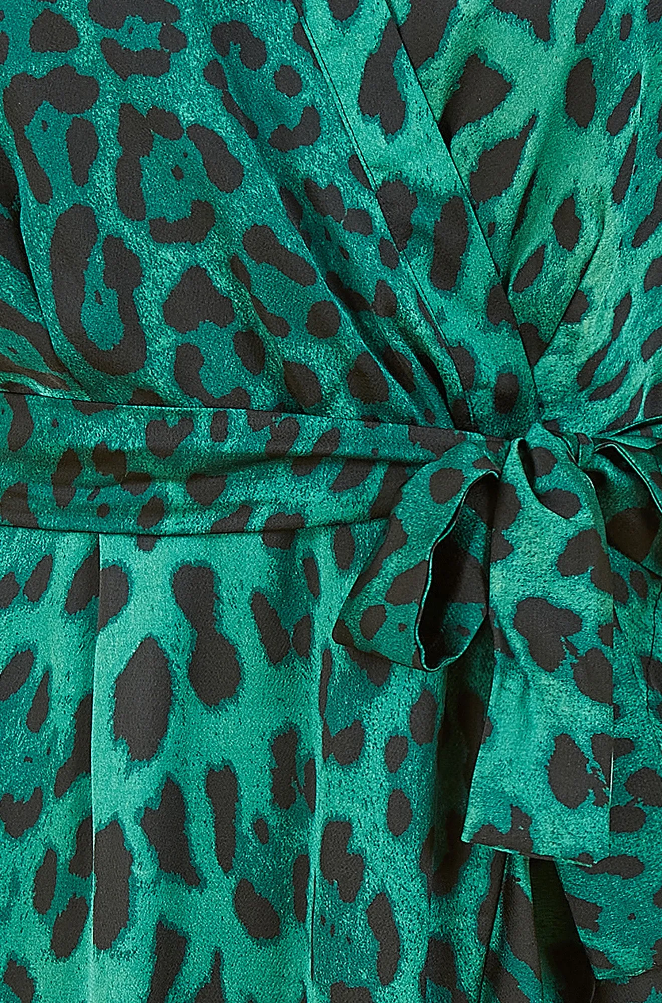 Mela London Green Animal Print Satin Wrap Midi Dress