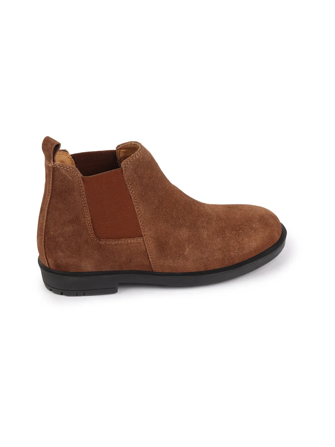 Men Camel Suede Leather Slip On Chelsea Boots