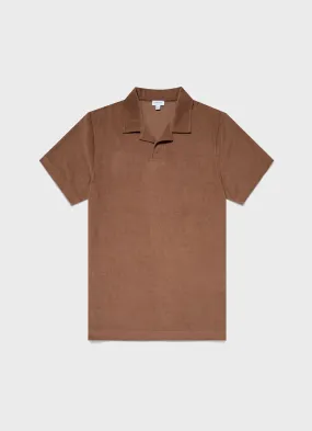 Men's Towelling Polo Shirt in Dark Sand